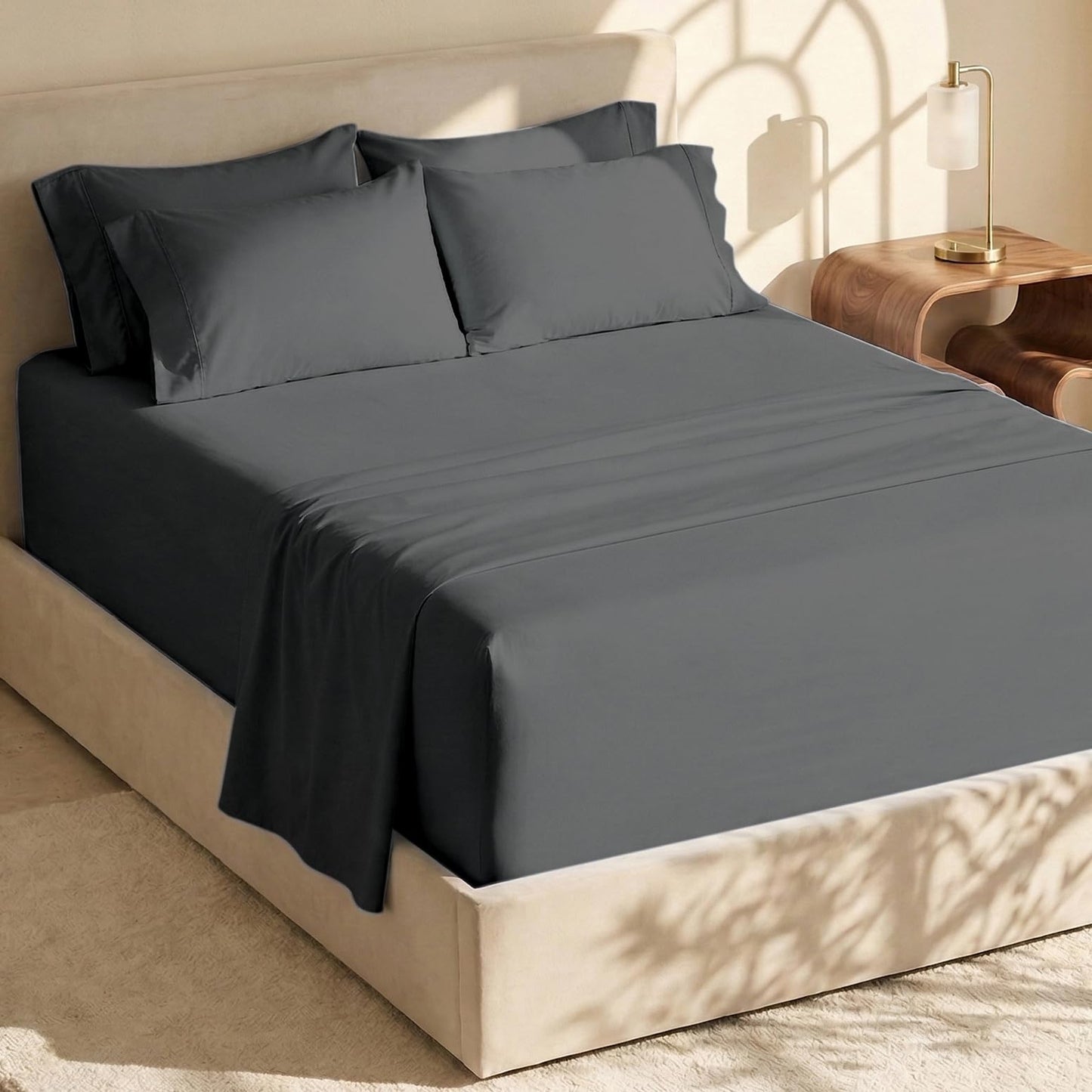 Hearth & Harbor Extra Deep Pocket King Size Sets - Fits Mattress 18-24 Inches Deep - Extra Deep Pocket Sheets - 6 Piece King Size - King - Grey Sheets