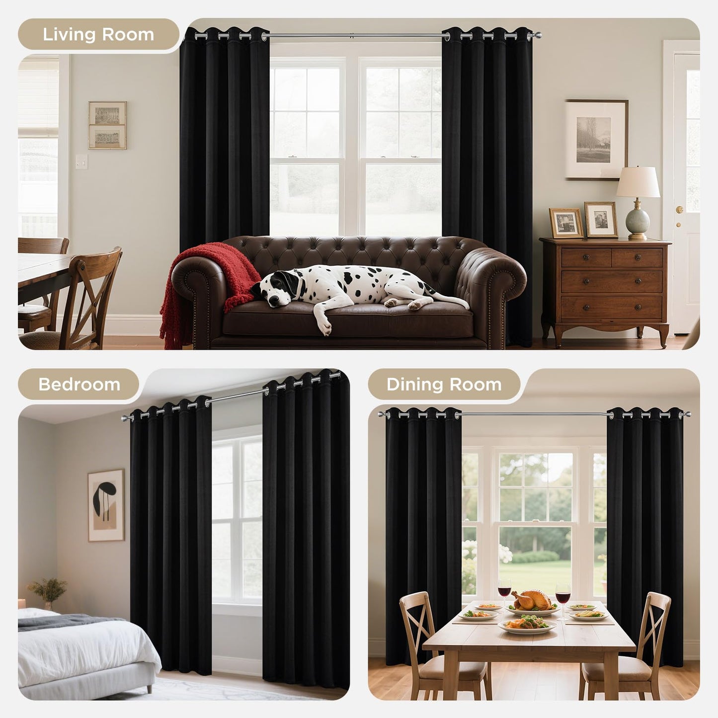 Joydeco Blackout Curtains 72 Inch Length 2 Panels Set, Thermal Insulated Long Curtains& Drapes 2 Burg, Room Darkening Grommet Drapes for Living Room Bedroom Window (W52 x L72 Inch, Black)