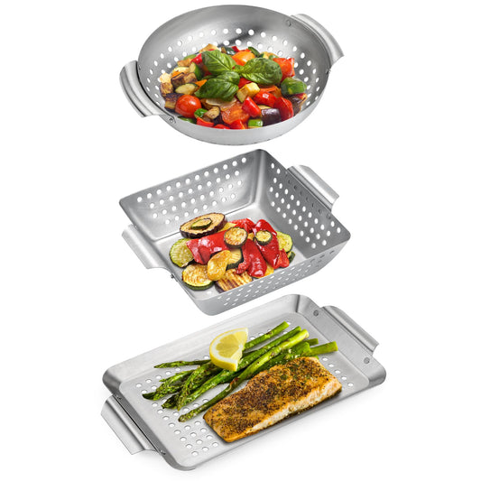 Onlyfire 3 Pack Grill Baskets, Stainless Steel Vegetable Baskets, Mini BBQ Grilling Basket Set, Grill Pan for Outdoor Grill