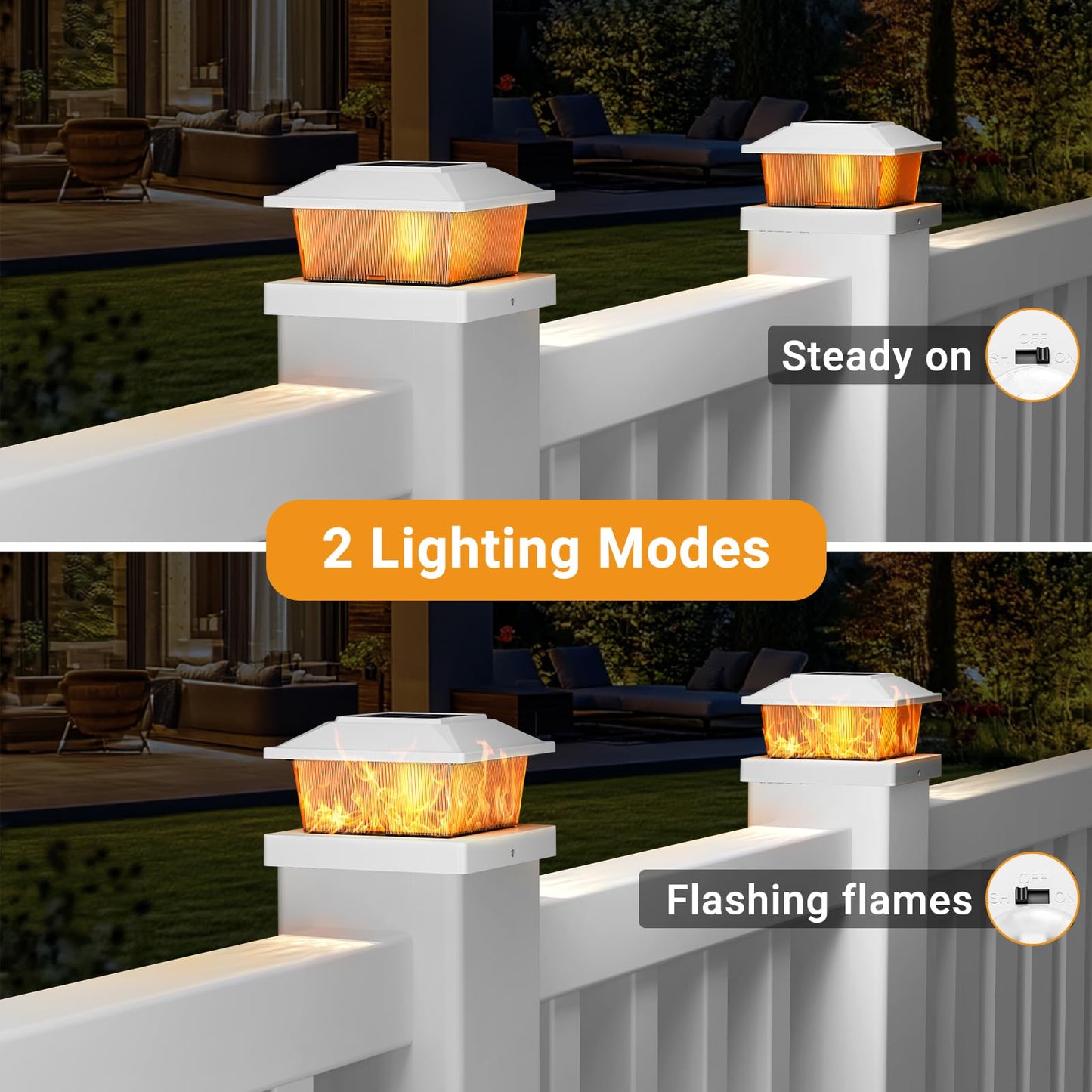 btfarm 8 Pack 4x4 Solar Post Caps Lights with 12 LED, 2 Modes Fence Post Solar Powered Lights, Waterproof Deck Solar Lights Outdoor Fits Vinyl Wooden Post for Patio Garden, Flame (White)