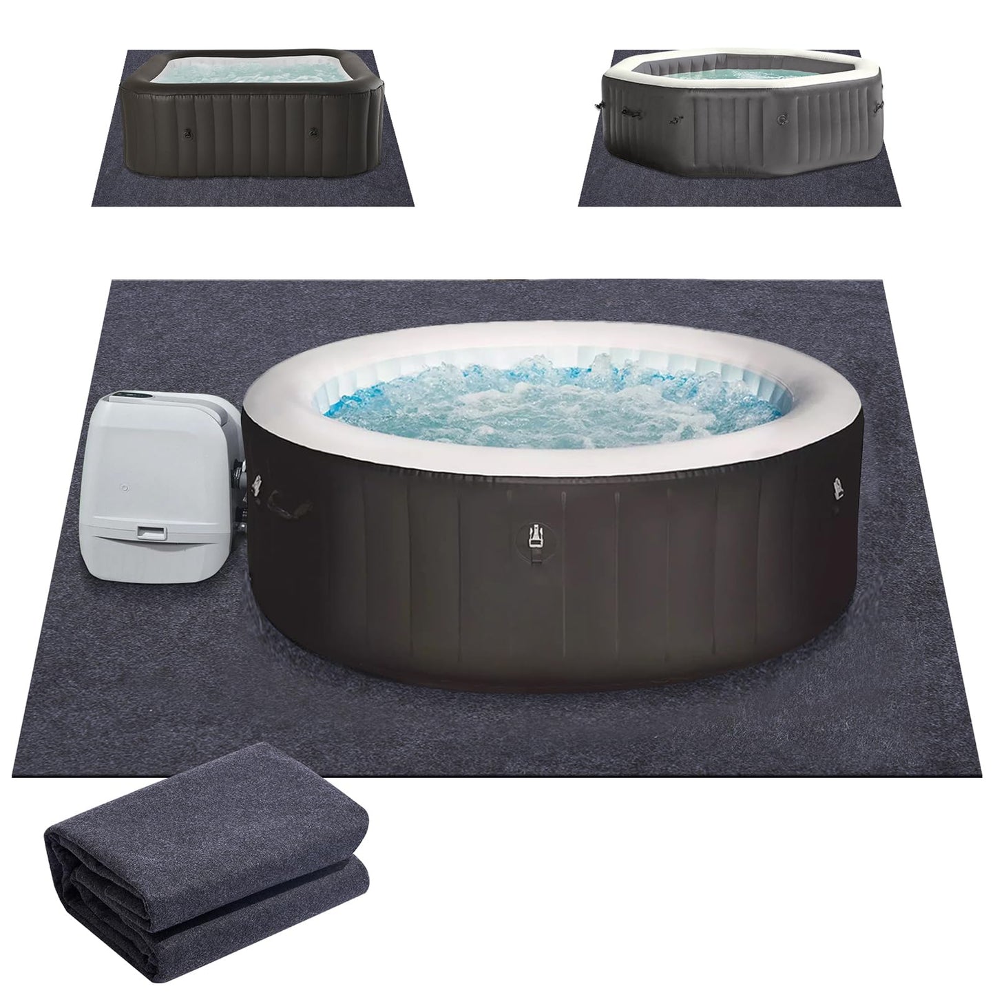 100 Inch Square Hot Tub Mat, ALYCLIP Inflatable Hot Tub Pad Outdoor Waterproof Spa Pool Ground Base Flooring Protector Slip-Proof Backing for Protect Hot Tub Pool from Wear