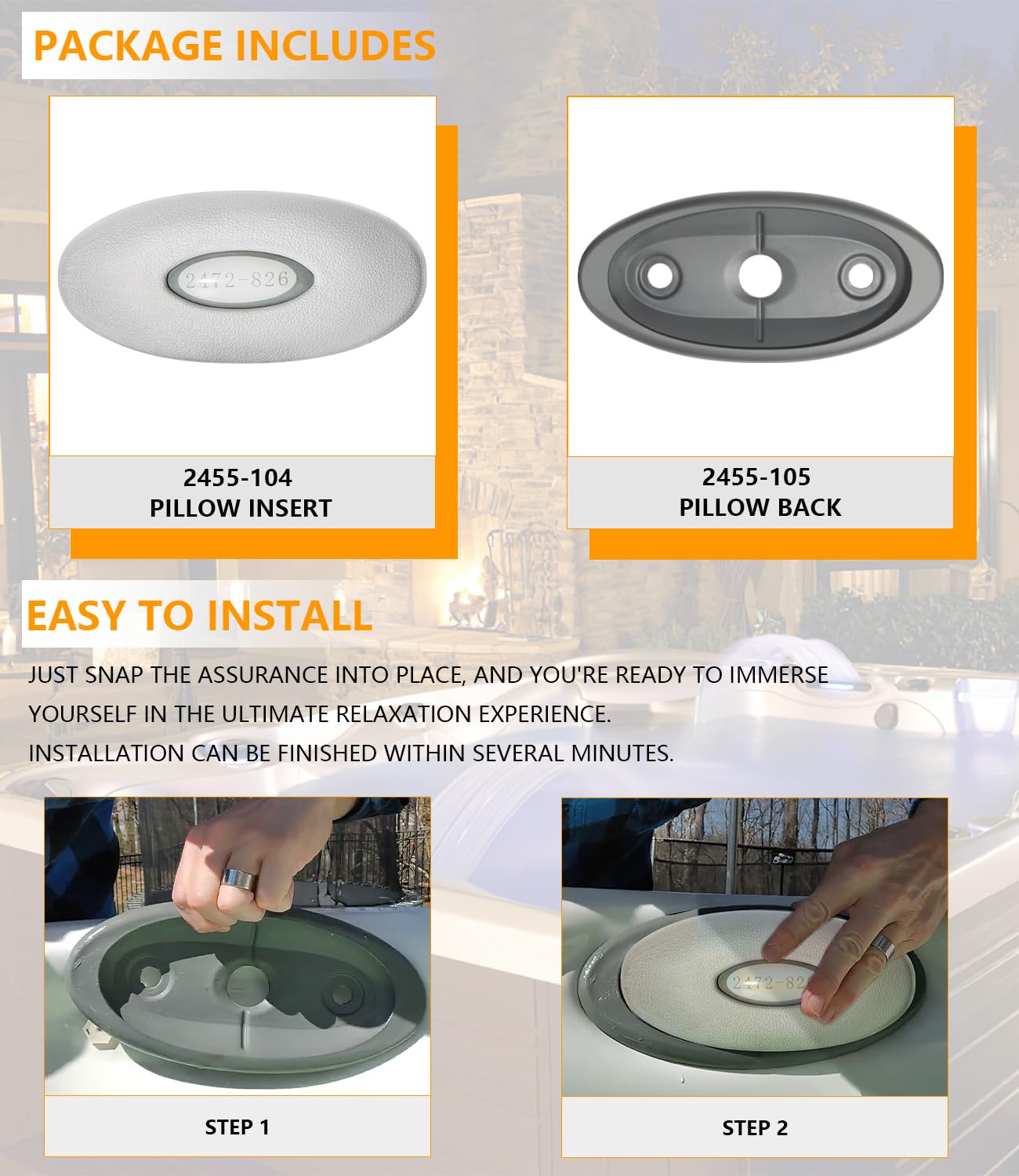 4PCS 2472-826 Oval Pillow Insert (2455-104) + Back Mount (2455-105) Replacement for Jacuzzi J-300 Series 2007+ Pillow Headrest