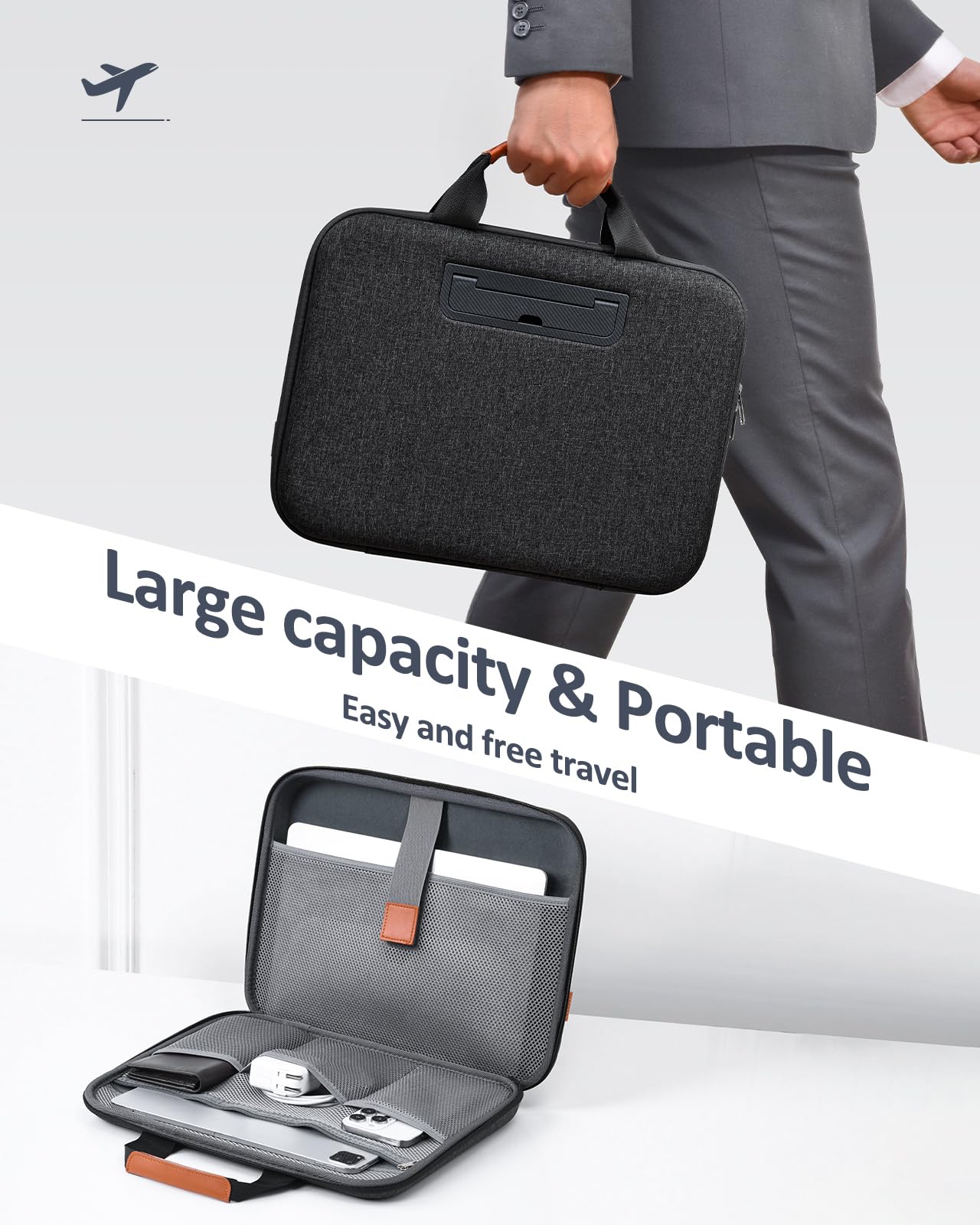 Nauttxon Hard Laptop Case 14 Inch, 2 in 1 Laptop Sleeve Lap Desk with Stopper and Book Clip, Shockproof Waterproof Laptop Sleeve with Handle Compatible with MacBook HP Dell Lenovo ASUS - Black