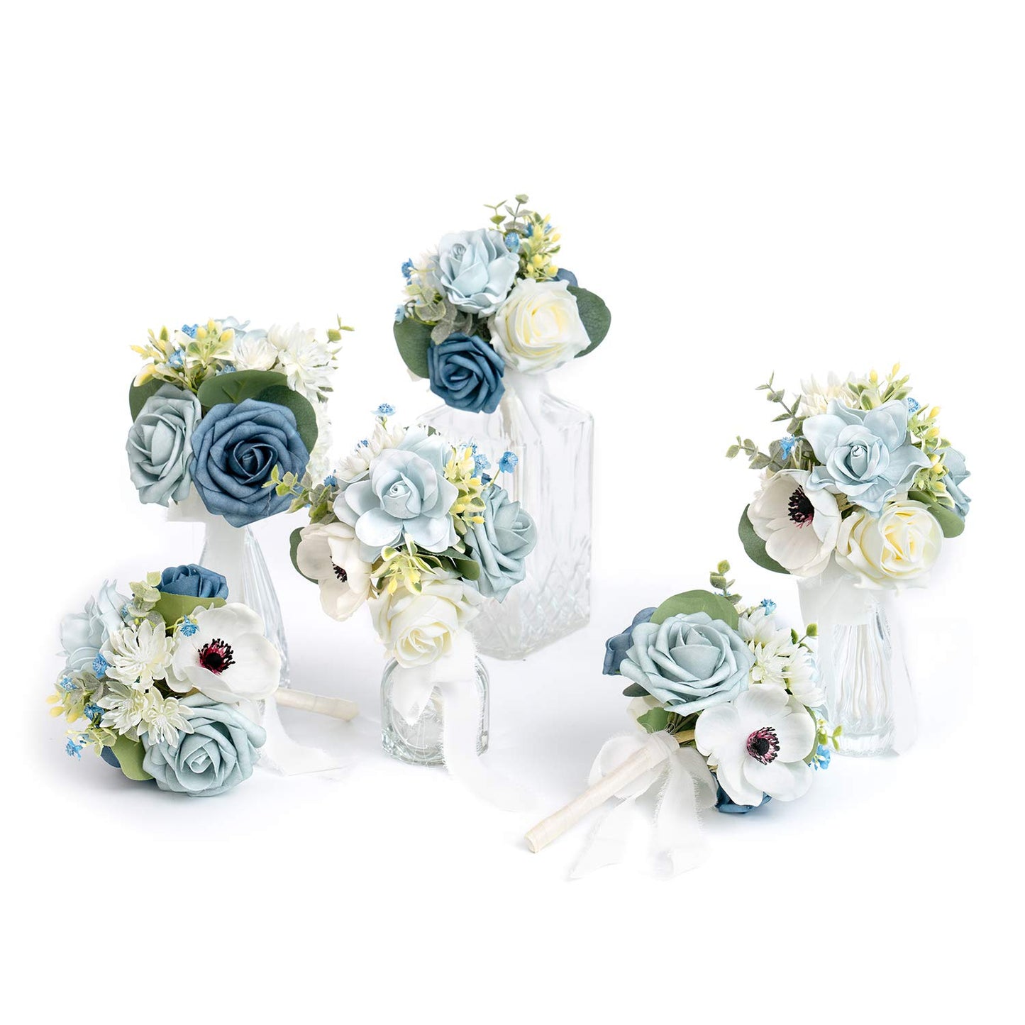 Ling's Moment Wedding Table Centerpieces Mini Bridesmaid Bouquets Set of 6 Pre-Made Floral Wedding Centerpieces for Reception Decor (Dusty Blue)