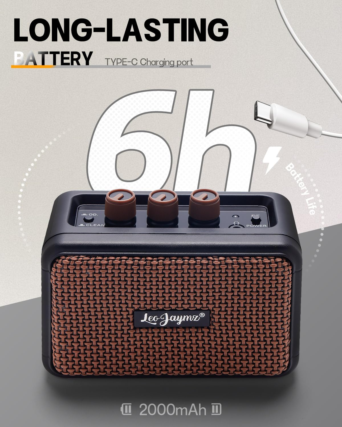 Leo Jaymz Mini Guitar Amplifier - 5W Dual Speaker BT Wireless Guitar Amp， Rechargeable Battery, Clean/Overdrive Modes, Headphone Jack,Ideal for Practice & Performance (Black)