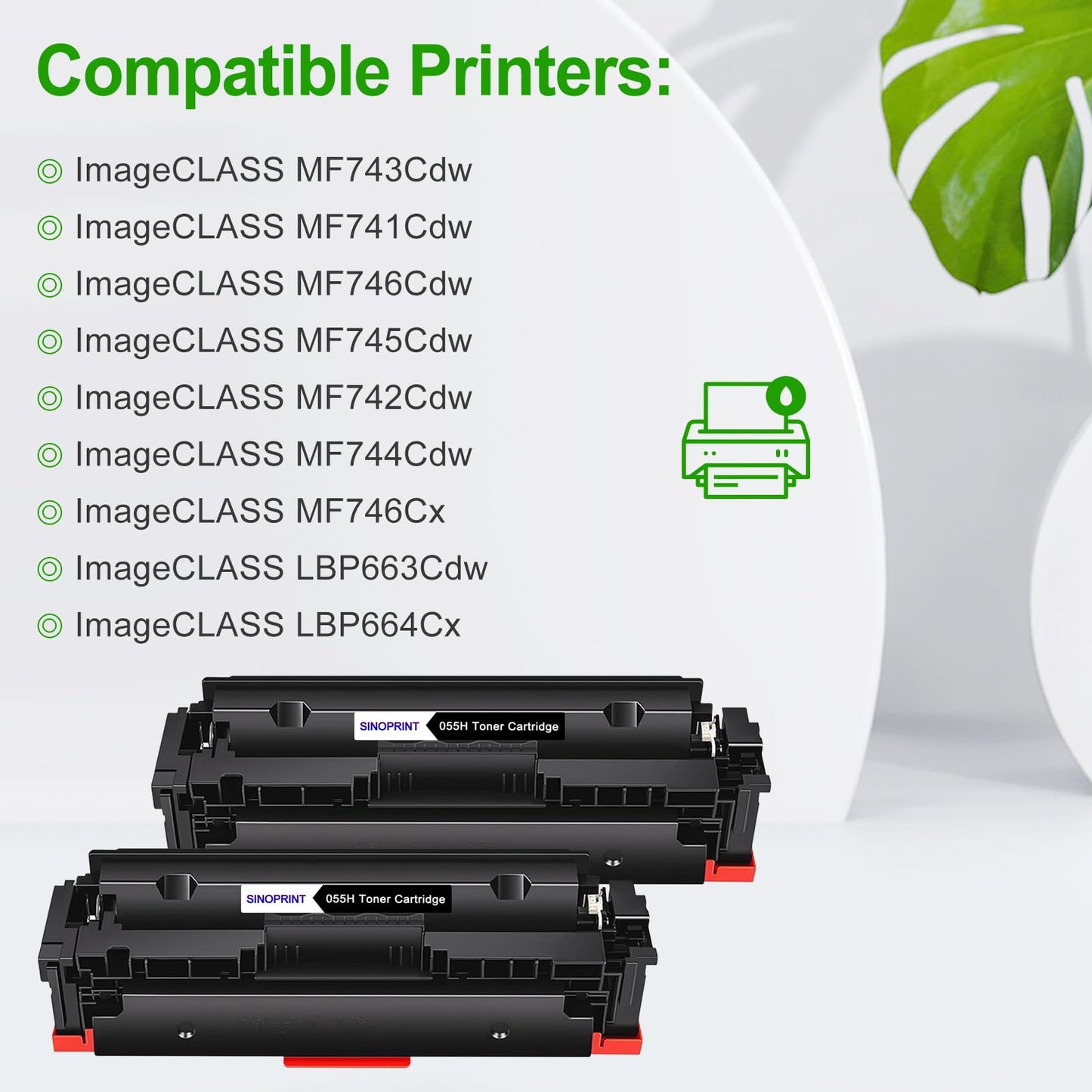 SINOPRINT 055H 055 Black Toner Cartridge 2 Packs Compatible Replacement (with Chip) for Canon ImageCLASS MF741Cdw MF743 MF741 MF746Cdw MF740C MF745Cdw LBP664Cdw Printer Ink