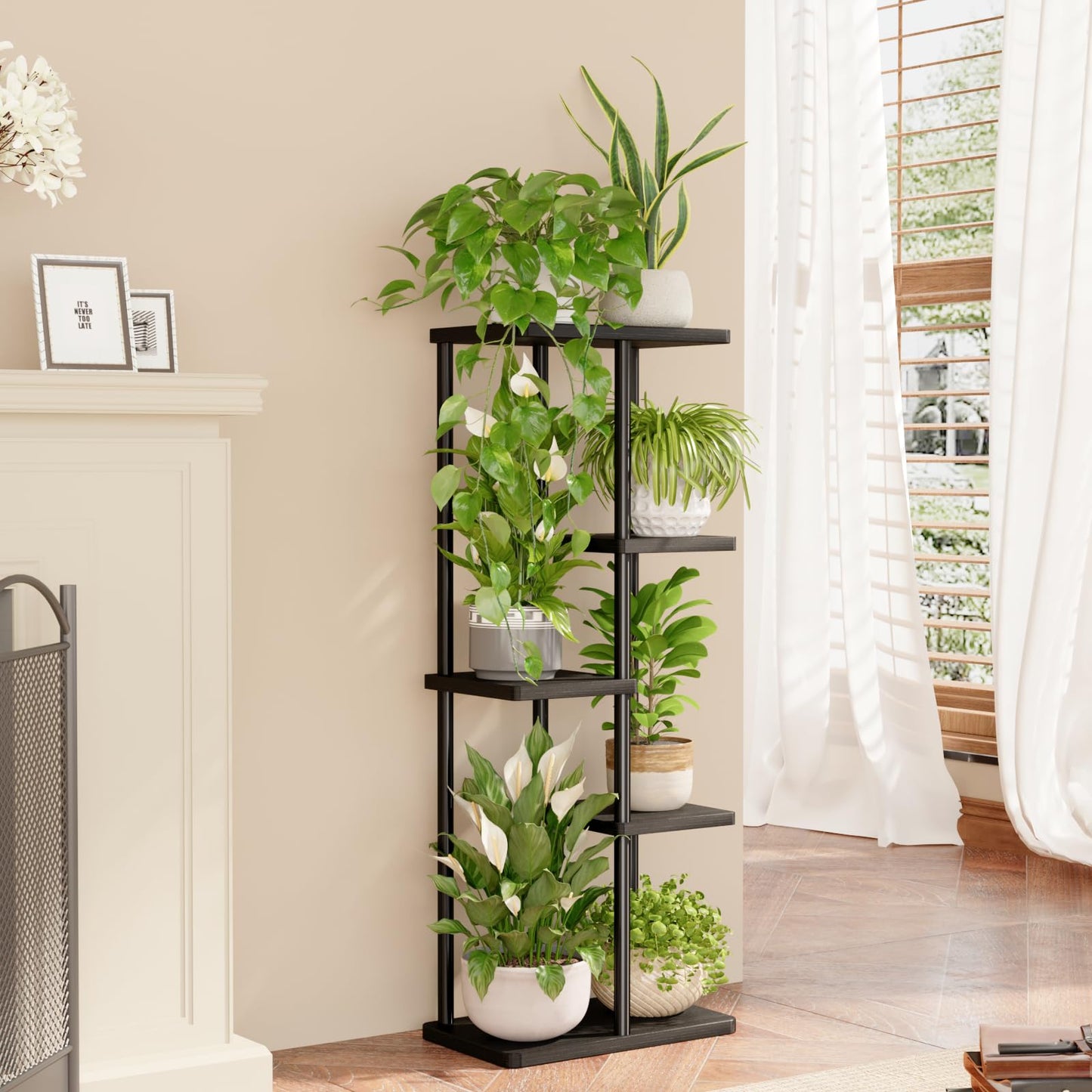 Bamworld Corner Plant Stand Indoor 5 Tier Metal Plant Shelf Black Plant Stands for Multiple Plants Small Plants Pots Flower Stand Pot Holder for Patio Garden Corner Balcony Living Room Narrow