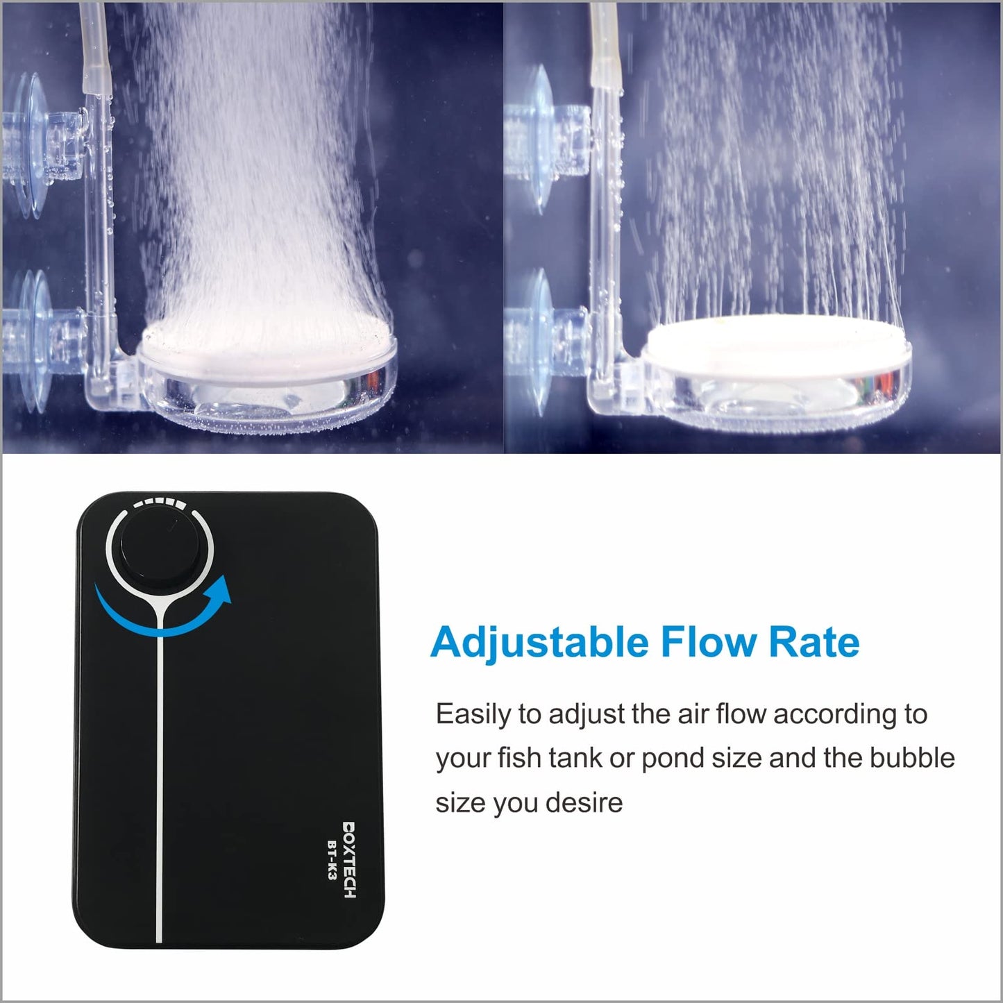 Boxtech Fish Tank Air Pump - Aquarium Adjustable Fish Oxygen Pump, Ultra-Quiet Aerator Bubbler with Dual Outlet