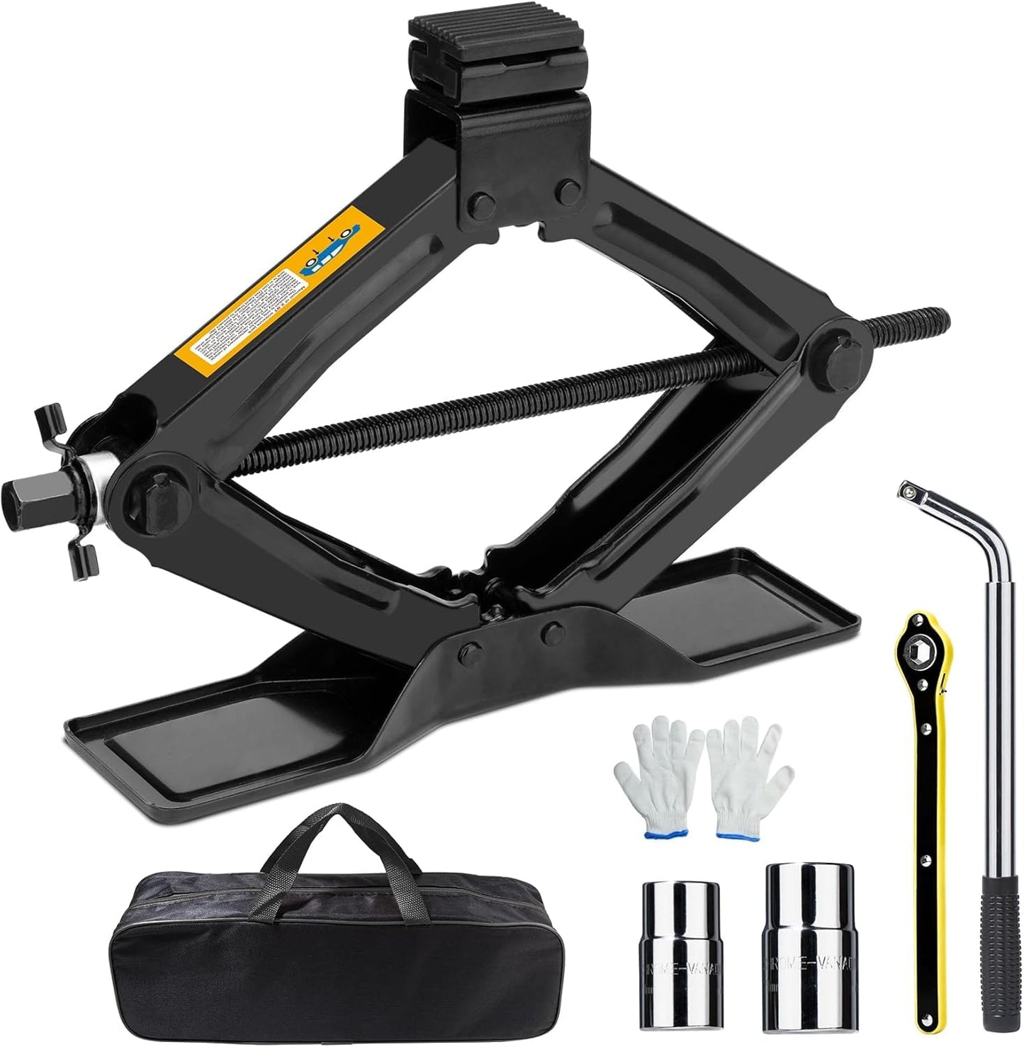 SHALL Scissor Jack Kit - 2 Ton (4409lbs) - Extended & Widened Base, 360° Rotatable Rubber Pad - Tire Change Kit with Ratchet & Lug Wrench - Universal Car Jack for Emergency Roadside Needs