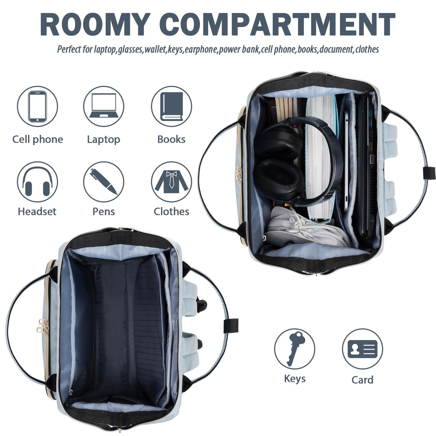 VANKEAN 17 Inch Laptop Backpack for Women Fashion Computer Work Bag, Large Capacity Waterproof, College Daypack Business Travel Backpack, Light Blue