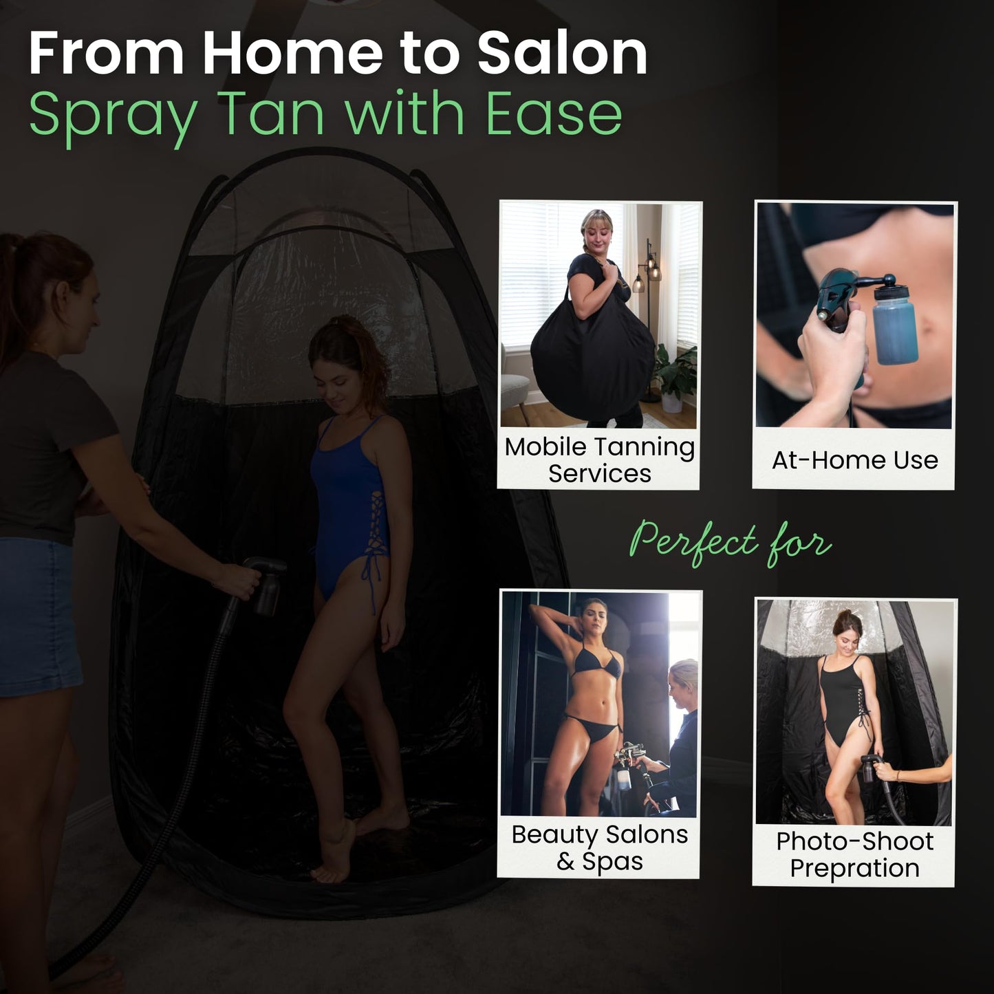 Large Spray Tan Tent – Deluxe Pop Up Tent Portable Tanning Booth with Carry Case – Clear Window for Perfect Spray Tanning – Easy Clean for Home & Salon(Black)