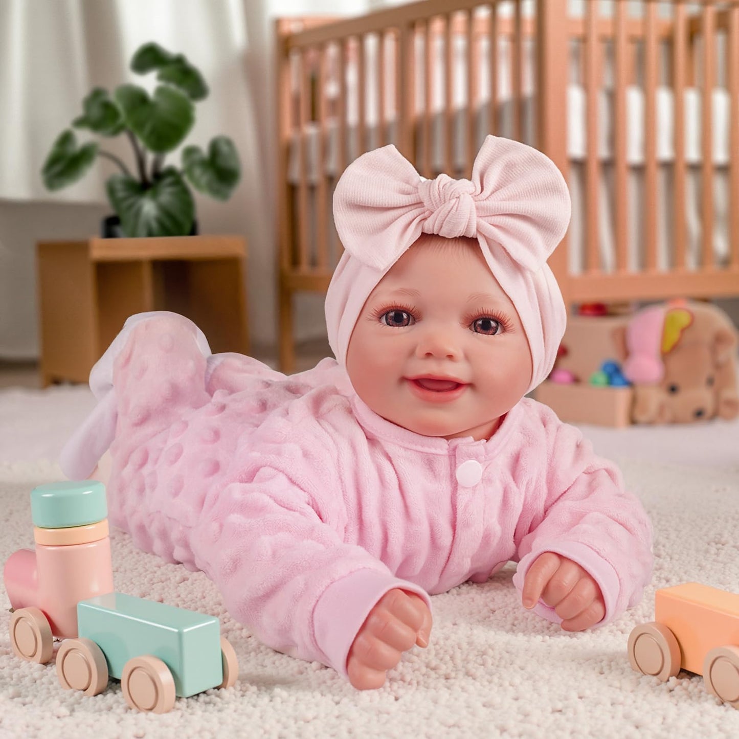 BABESIDE Reborn Baby Dolls Sunny - 17Inch Cute Soft Vinyl Realistic Baby Doll Girl Poseable Smiling Real Life Baby Dolls with Complete Accessories for 3+ Years Old Gifts