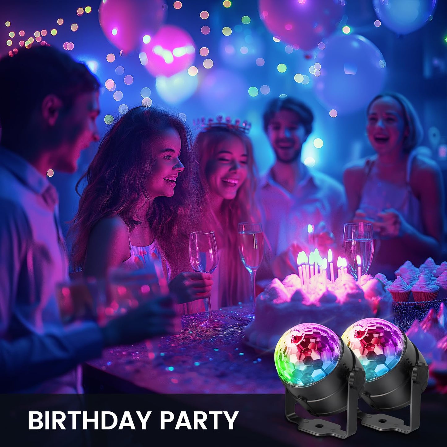 NEQUARE Disco Ball Party Lights-7 Colors DJ Disco Lights Led Strobe Lights Sound Activated with Remote Control for Karaoke, Festival Celebration Birthday Xmas Wedding Bar Club[3-Pack]
