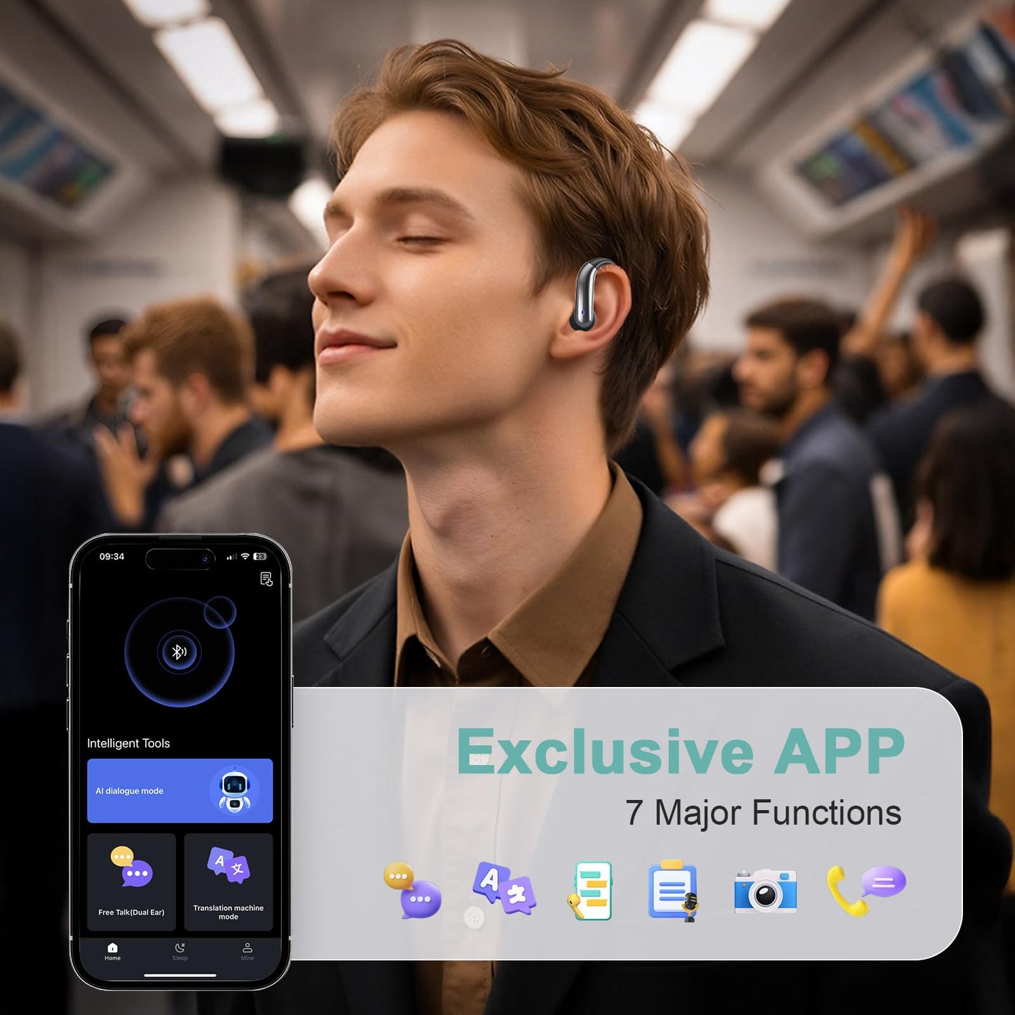 AI Language Translator Earbuds Real Time, 164 Language/3-in-1 Translating Device Headphones, Audífonos Traductores Inglés Español, Bluetooth 5.4 Translation Device for Travel Business Learning, Black