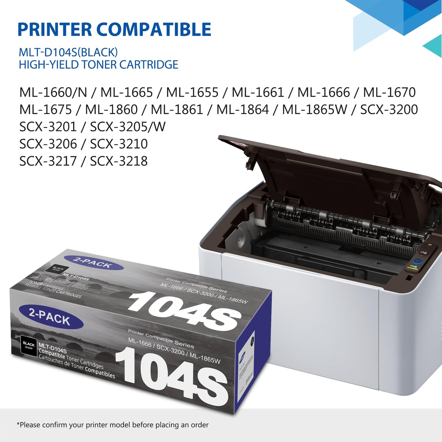 D104S MLT-D104S Toner Cartridge 2-Pack Replacement for Samsung D104S 104S Toner ML-1660/N ML-1675 ML-1860 ML-1861 ML-1864 SCX-3200 SCX-3201 Printer Ink Black