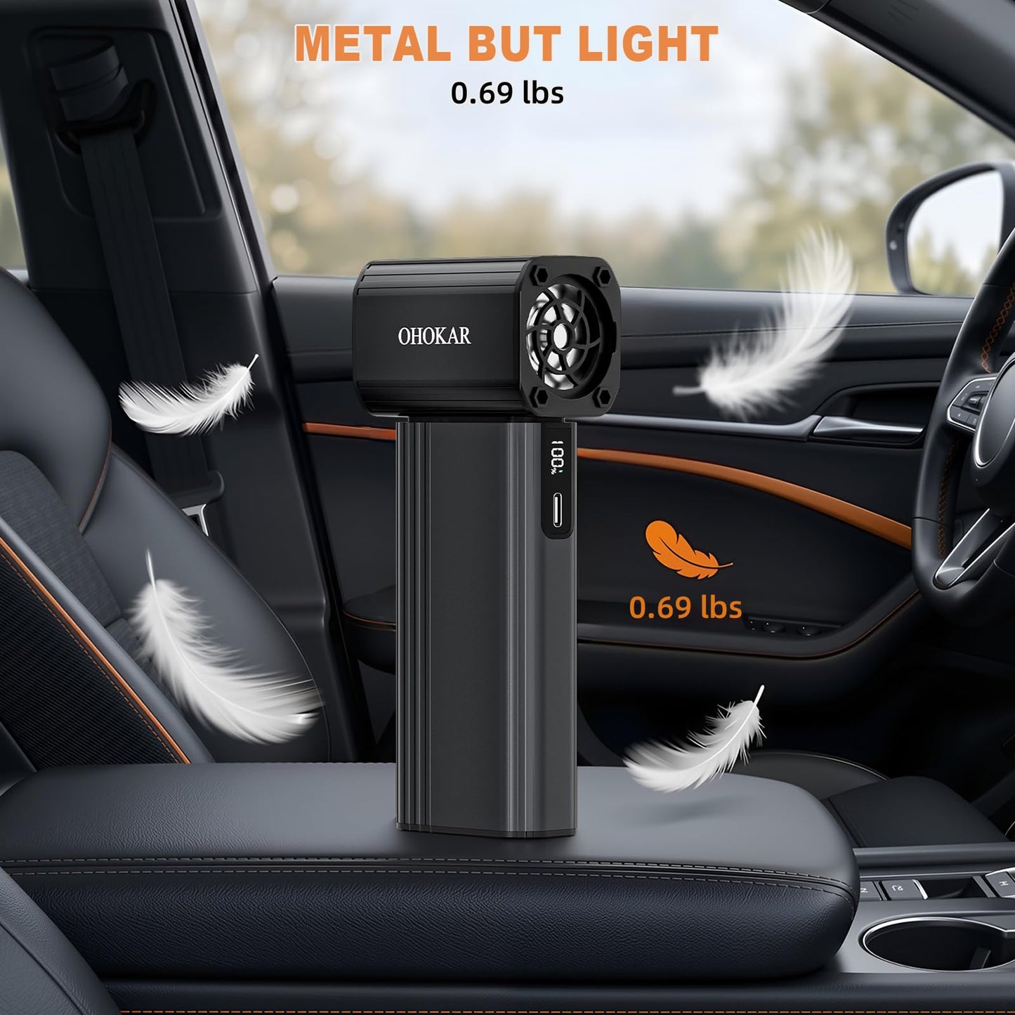 OHOKAR Compressed Air Duster-150000RPM 160W Brushless Motor Metal-Bodied Electric Air Duster, 29.6Wh Rechargeable Cordless Mini Blower, 18W Fast Charging 4-Speed Dust Blower for PC, Keyboard,Car, Home