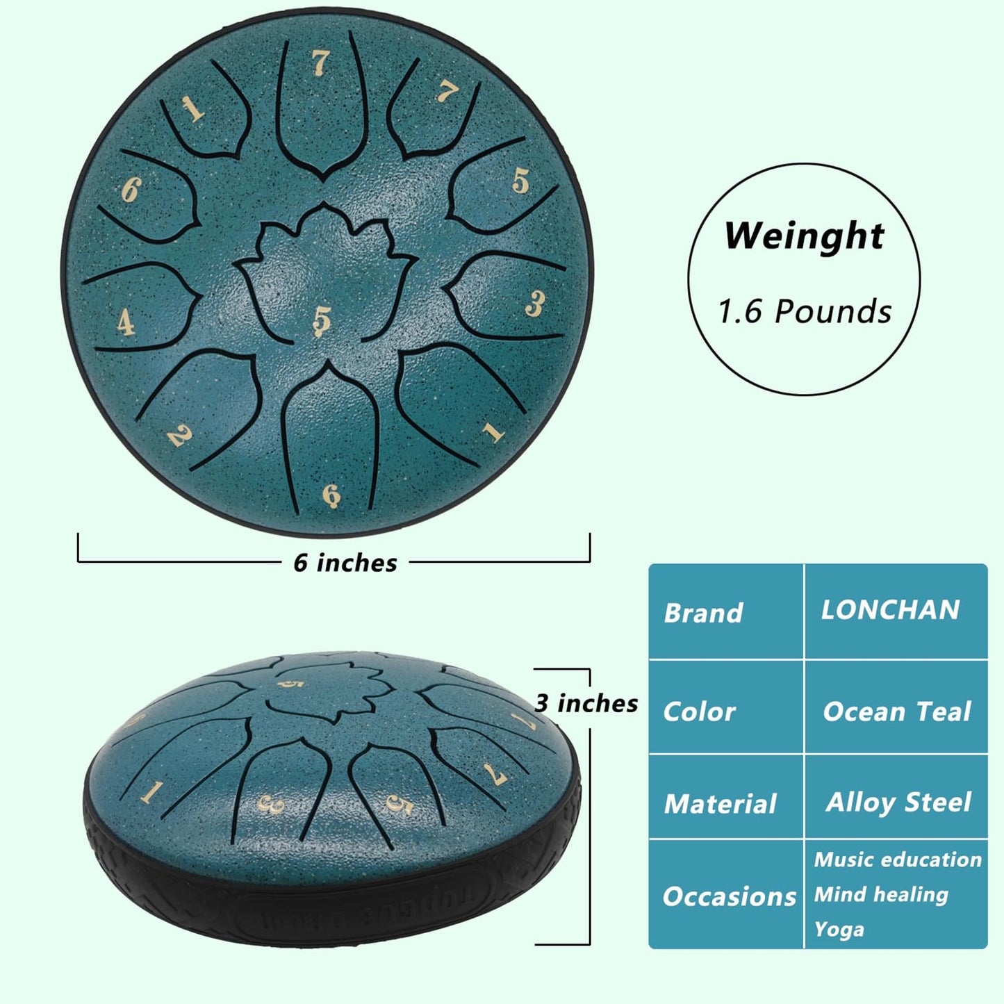 Rain Drum for Outside Garden, 6-Inch Steel Tongue Drum with 11 Notes, Percussion Instrument, Includes Soft Bag, Music Book, and Mallets, Ideal for Meditation, Yoga, and Relaxation