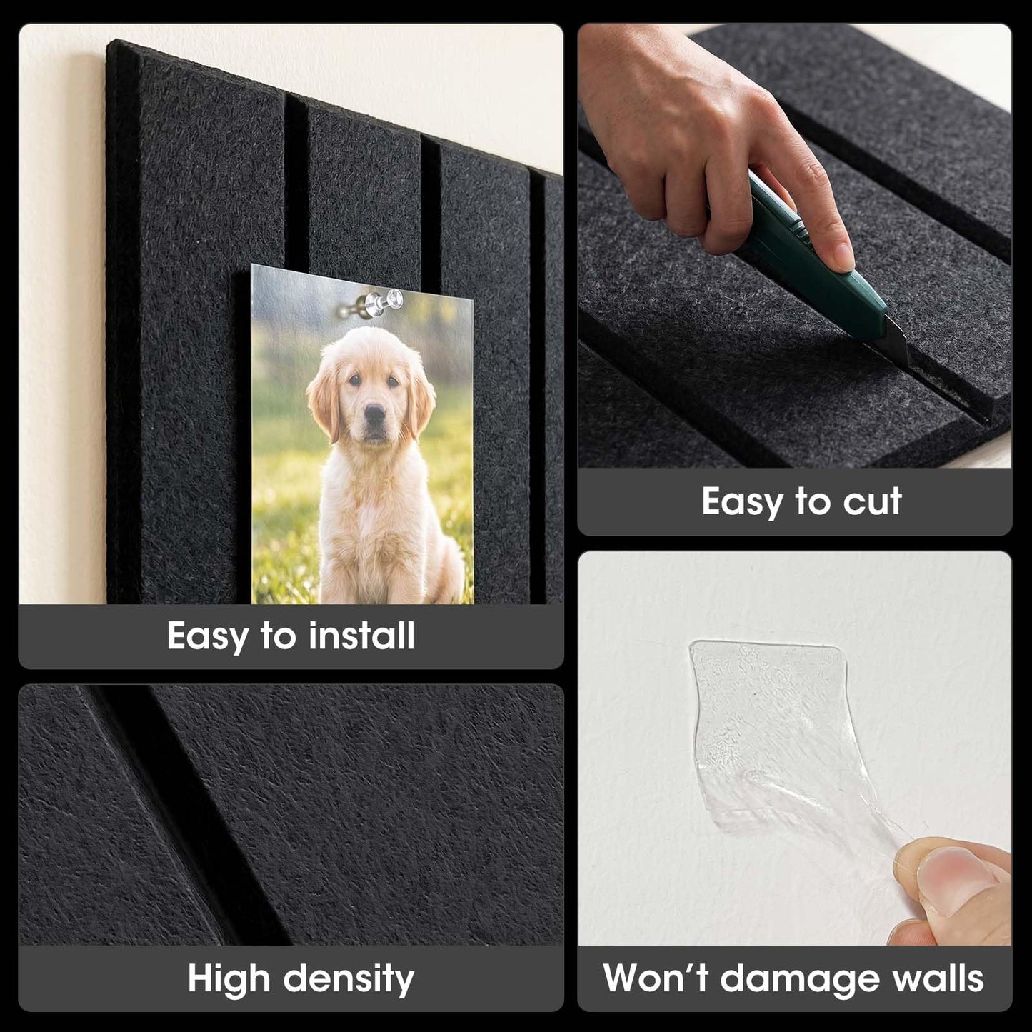 MQAAUP 9mm Thick Acoustic Foam Panels, 12 Pack Cork Board for Wall, 60" x 36" Door Soundproofing, with 60 PCS Safe Removable Adhesive Tabs, for Walls for Home Office Classroom (12, Black)