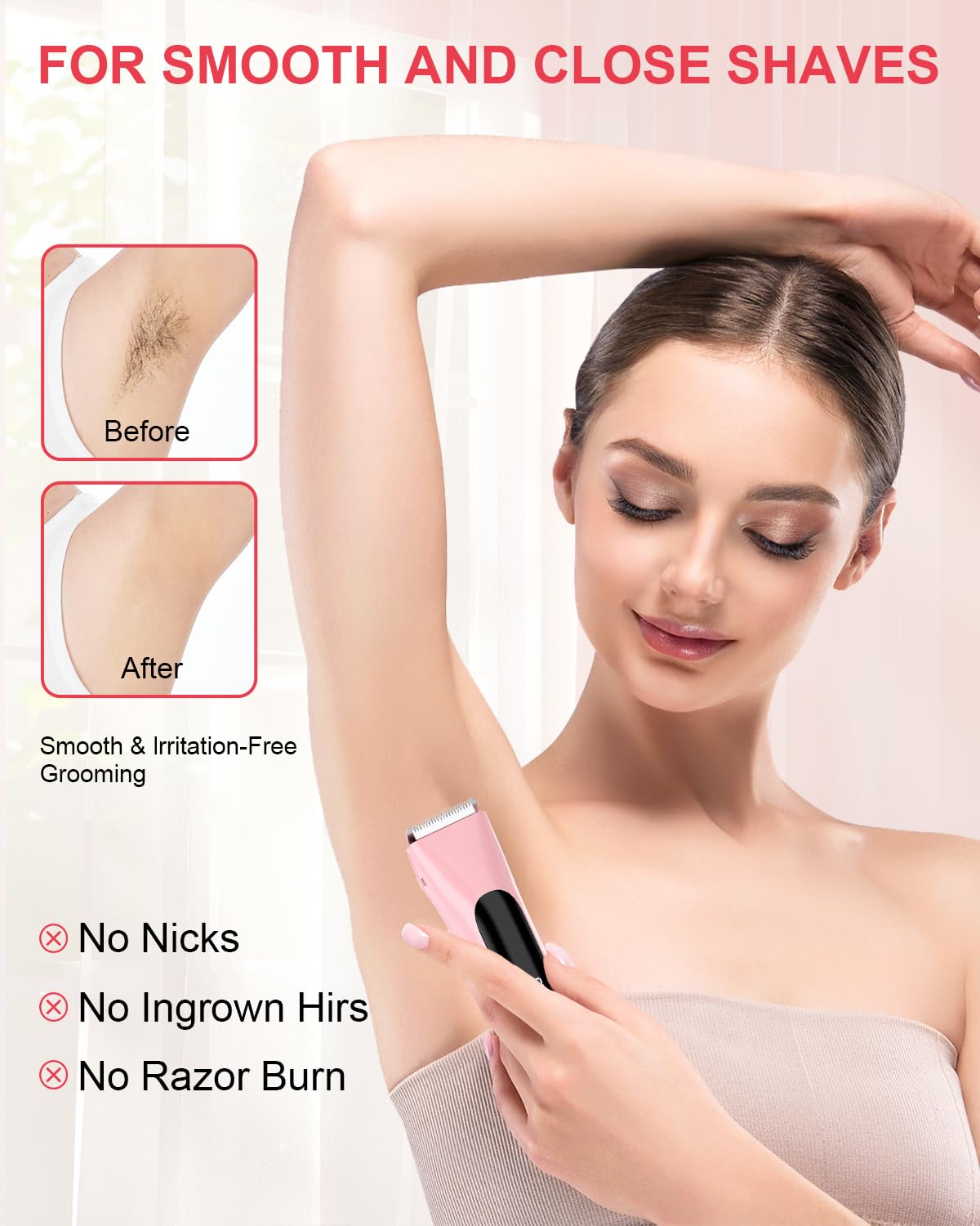 Bikini Trimmer for Women, 2 in 1 Electric Razors for Women Pubic Hair, Rechargeable Electric Shaver IPX7 Waterproof for Underarm Leg Face Arm,Wet/Dry Use (Light Plinik)