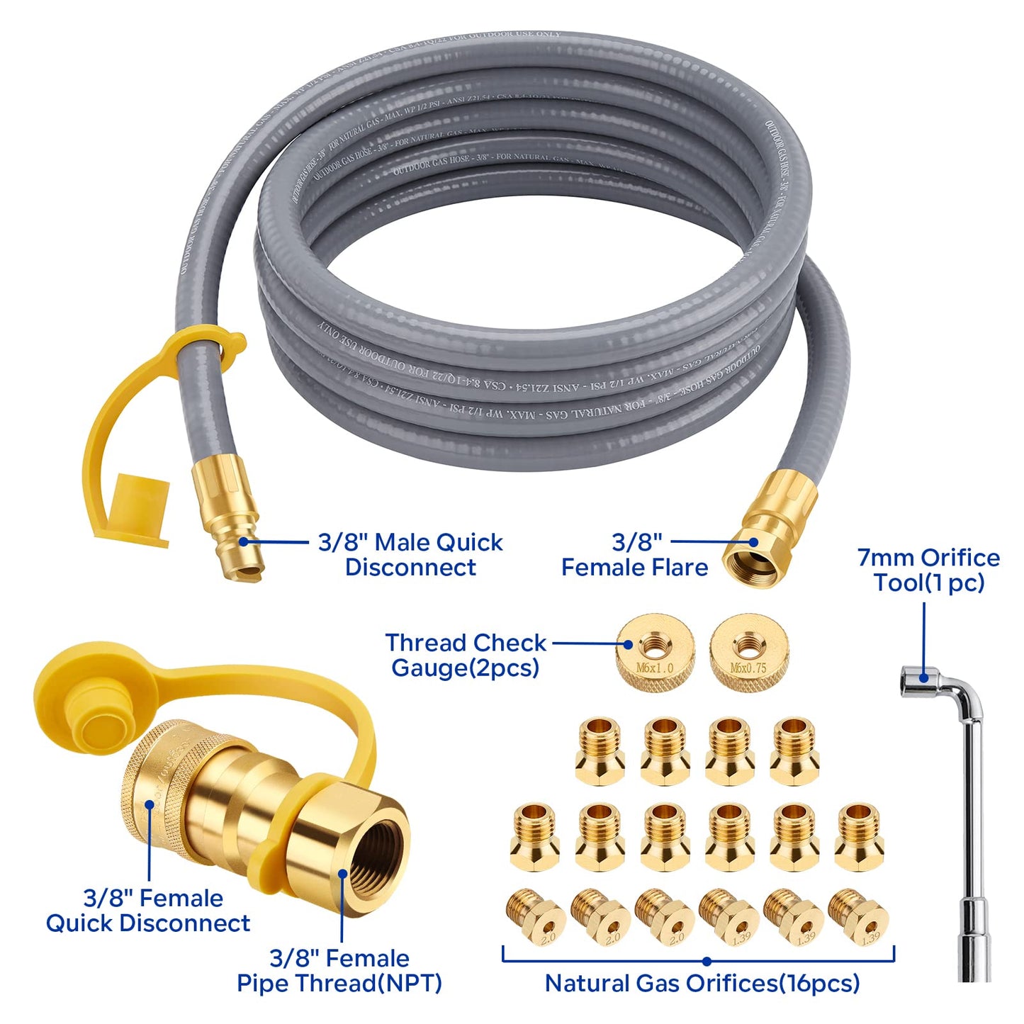 WADEO 5249 Propane to Natural Gas Conversion Kit, 10 Feet 3/8” Natural Gas Hose with Quick Connect Fitting, Compatible with Blackstone 28"&36" Griddles, Tailgater & Single Burner Rec Stove
