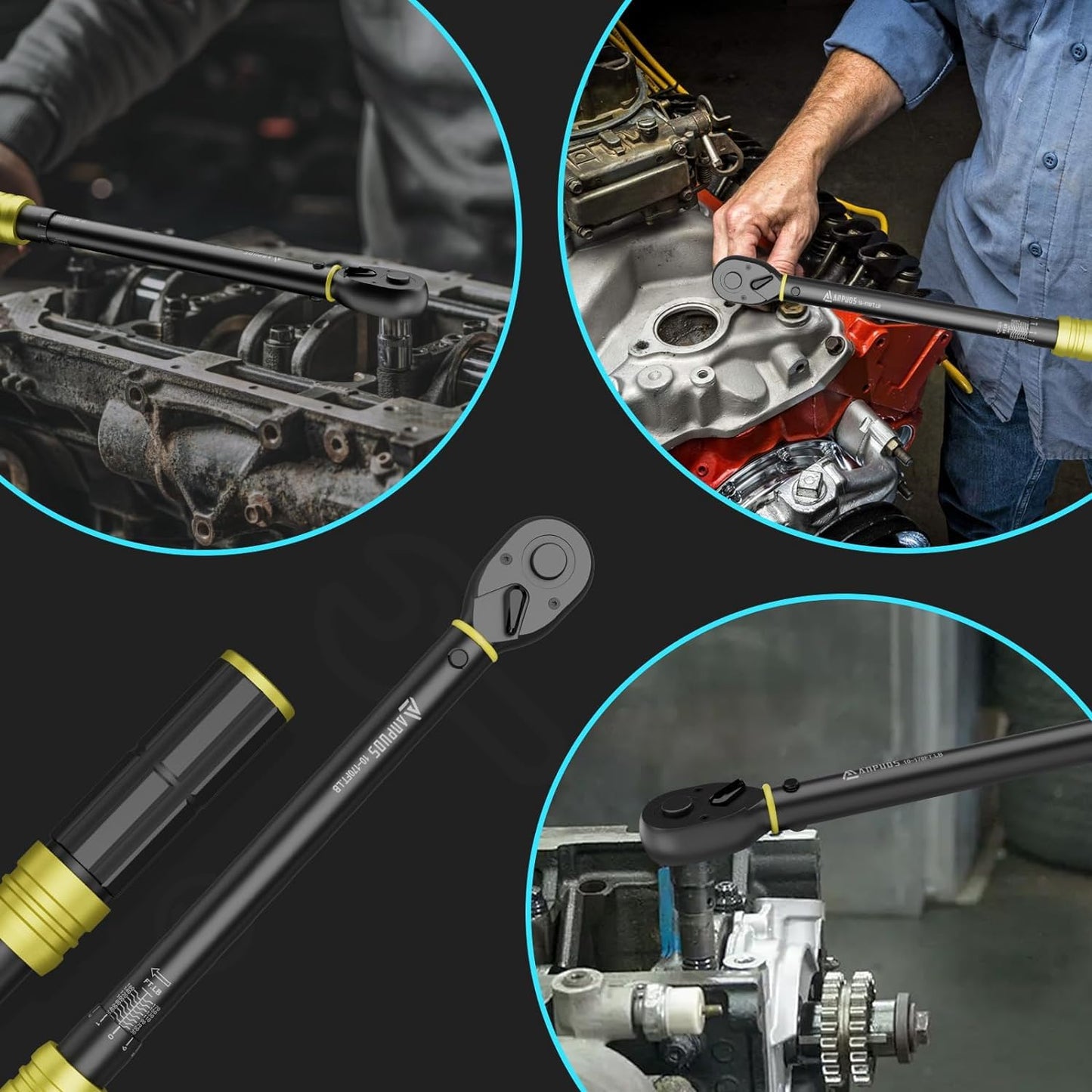 ANPUDS 1/2-Inch Drive Click Torque Wrench, 10-170 Ft-Lb/13.6-230.5 Nm, Dual-Direction Torque Wrench, 72-Tooth Dual Range Scales Torque Wrench with Quick Release Reversible Head for Motorcycle, Car