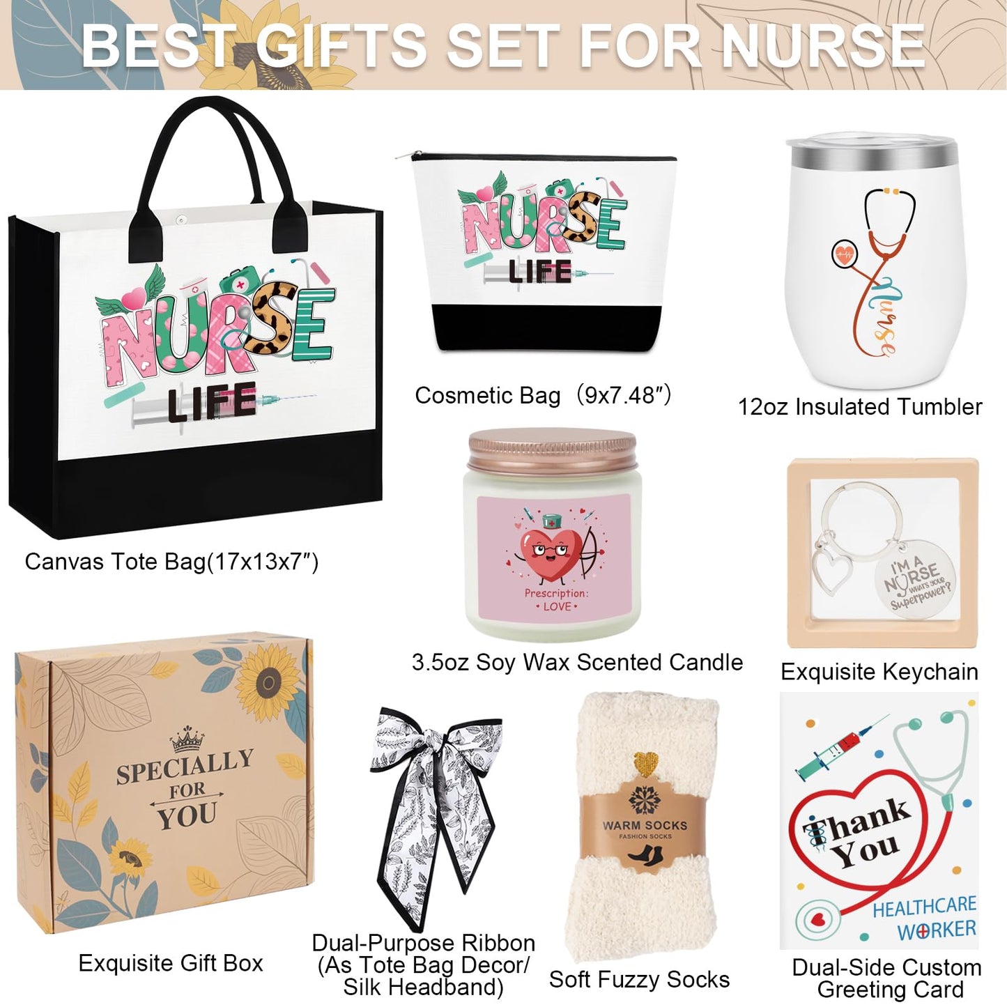 Nurse Gifts for Women, Nurse Appreciation Gift Set for Female Nursing Student - RN Graduation, Nurses Week & Christmas Gift Basket with Canvas Tote Bag