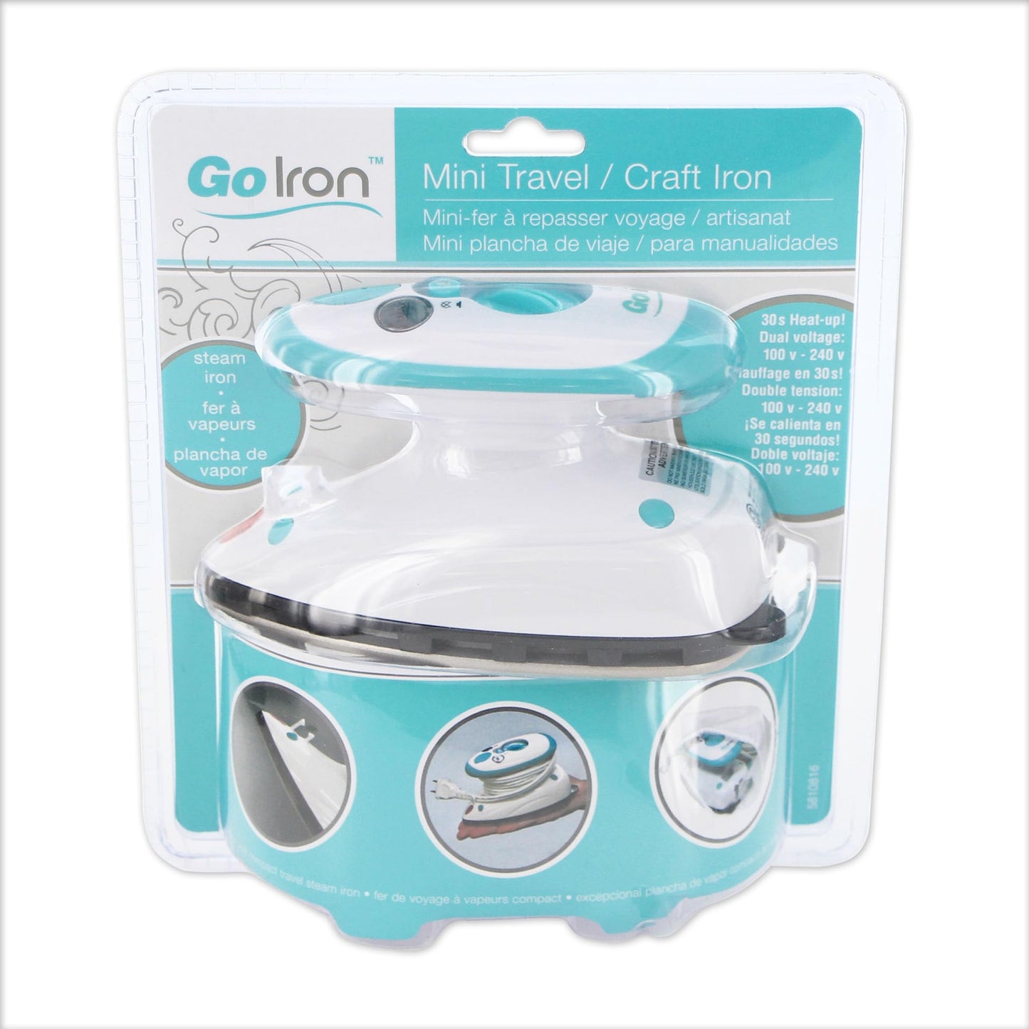 GoIron Portable Mini Steam Iron for Home, Travel, Crafting, Sewing and, Quilting. Dual voltage 120V/220V Compact Steam Iron with a non-stick soleplate