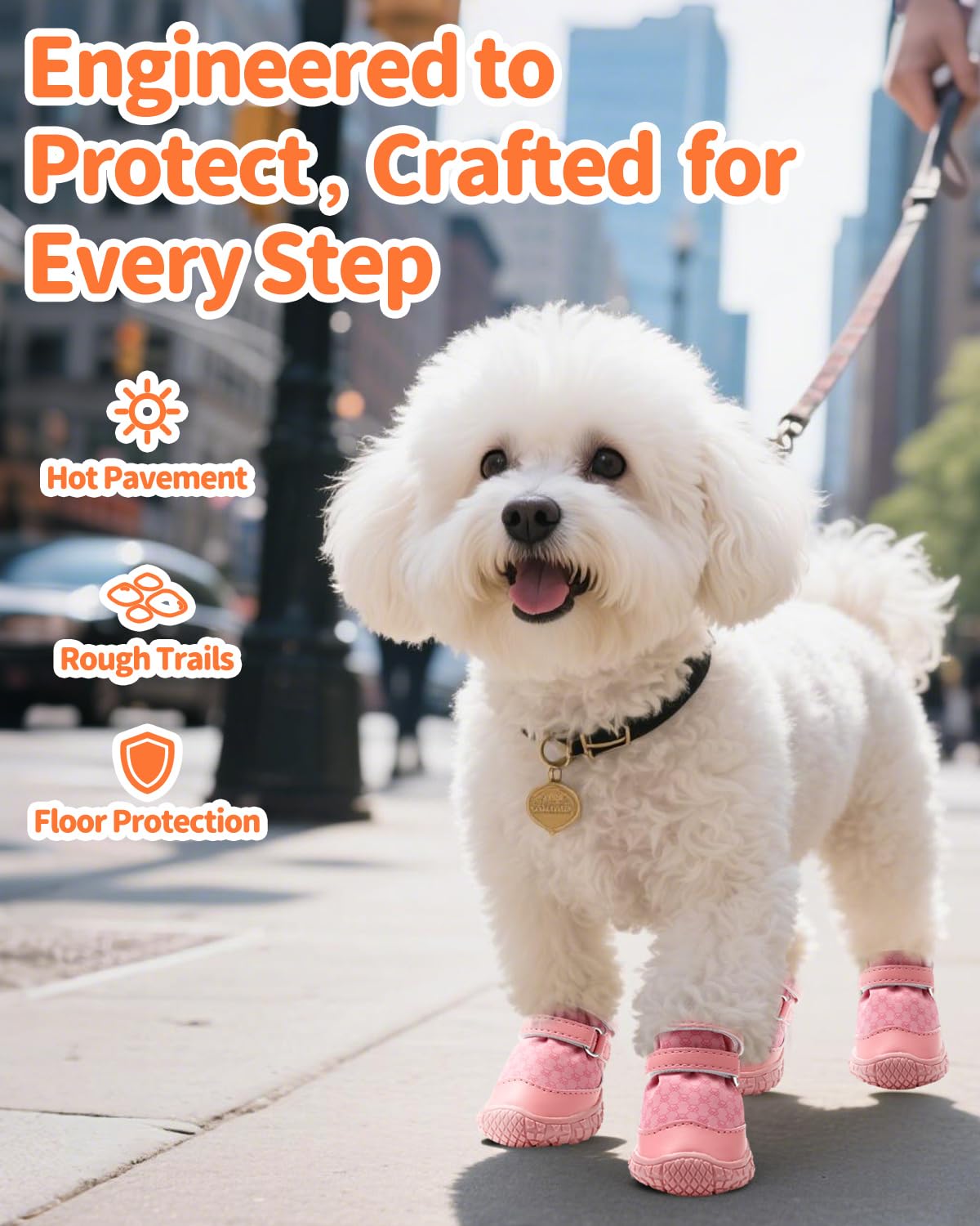 Petanims Dog Shoes for Small Dogs, Double Binding Straps Puppy Boots & Paw Protectors for Summer Hot Pavement, Winter Snow, Dog Booties with Anti-Slip Rubber Soles for Beach Hardwood Floor Pink Size 2