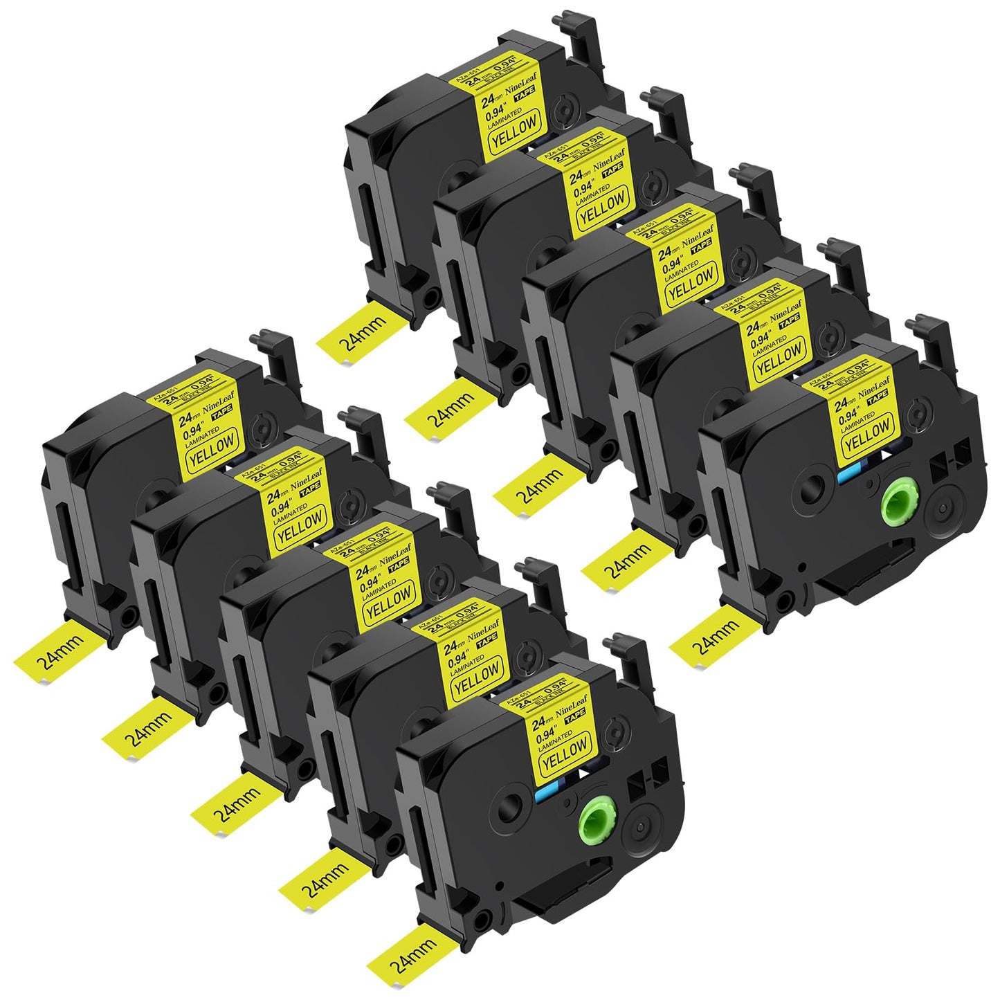 NineLeaf 10 Pack Compatible for Brother P-Touch TZ Tape 24mm 0.94 Laminated Black on Yellow TZe651 TZ-651 TZe-651 TZ651 1 inch Label Tape for PT-D600 PT-D610BT PT-P710BT PT-P750W PT-P910BT Label Maker