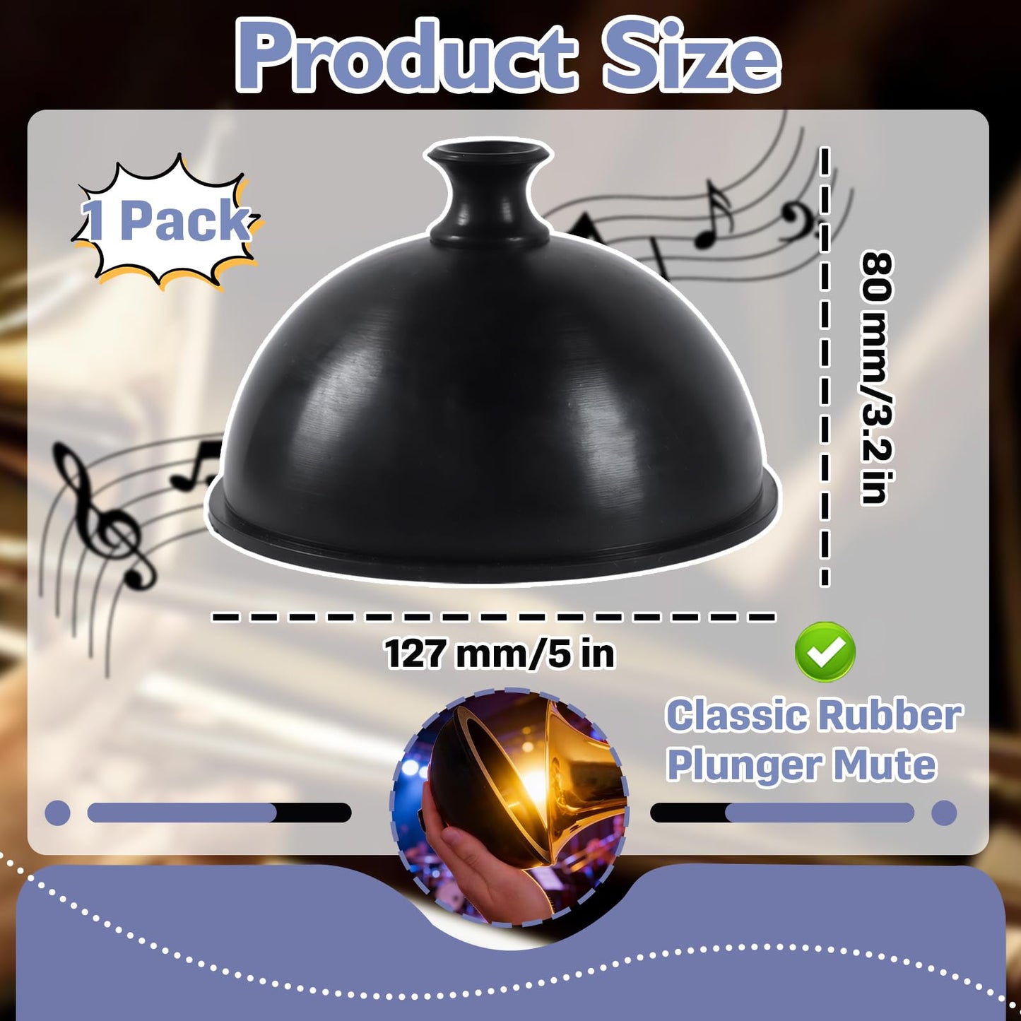 Trumpet Plunger Mute Replacement for Mutec MHT160, Rubber Wah-Wah Plunger Mute for Bb & C Trumpet and Trombone, Classic Jazz Sound, Lightweight Durable Design
