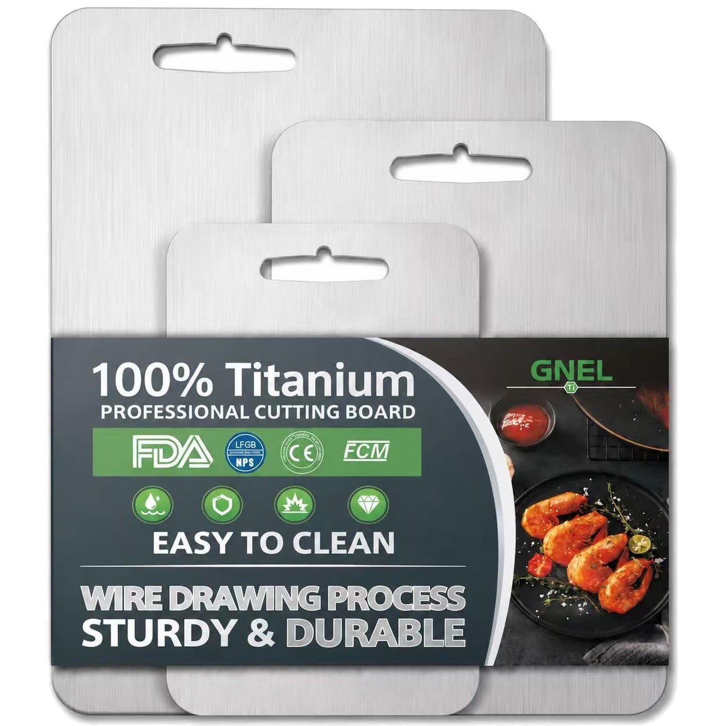 GNEL 3PCS Titanium Cutting Boards Set,2026 New Upgrade 100% Pure Titanium Cutting Boards for Kitchen, Food Grade Quality, Easy to Clean and Will Not Absorb Odors, Dishwaser Safe