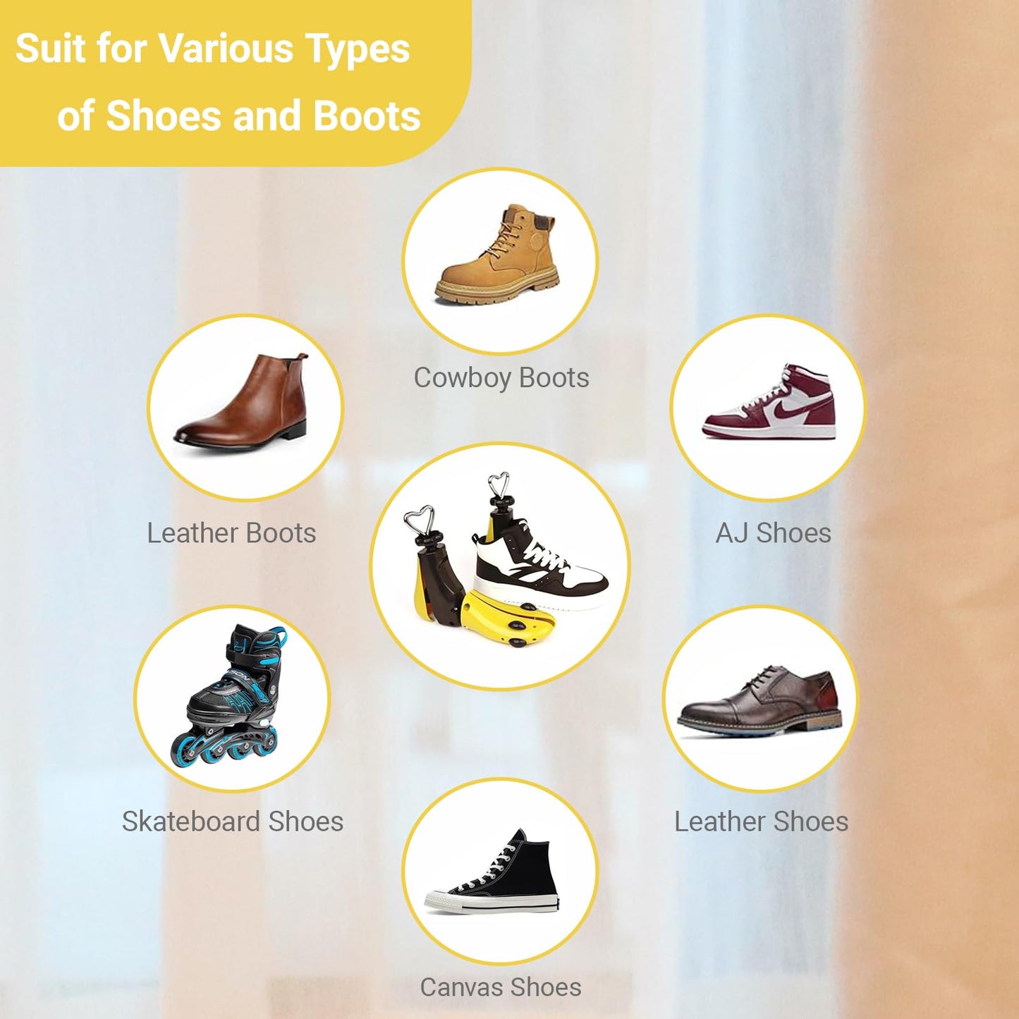 issdem Adjustable Shoe Stretcher for Men Size 9-13, Shoe Widener Stretcher, Shoe Trees for Women Size 6-11 (L (Women's 11-14;men's 10-14) Yellow 2pcs)