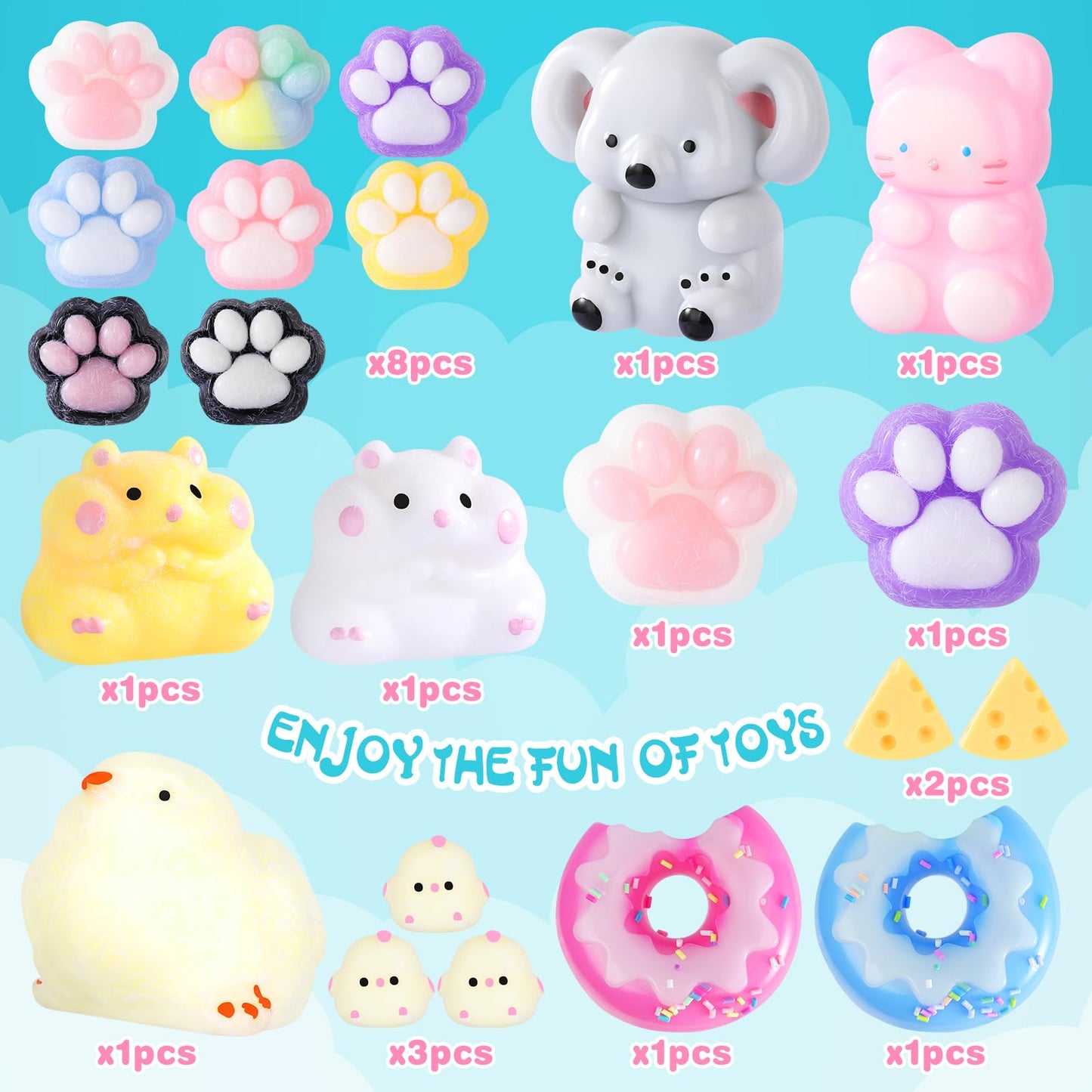 Taba Squishy 20 Pack Fufu Squishy Sensory Toys Kit, Squeeze Soft Fidget Stress Relief Stress Ball for Kids & Adults, Autism ADHD Sensory Toys, Party Favors & Birthday Gift