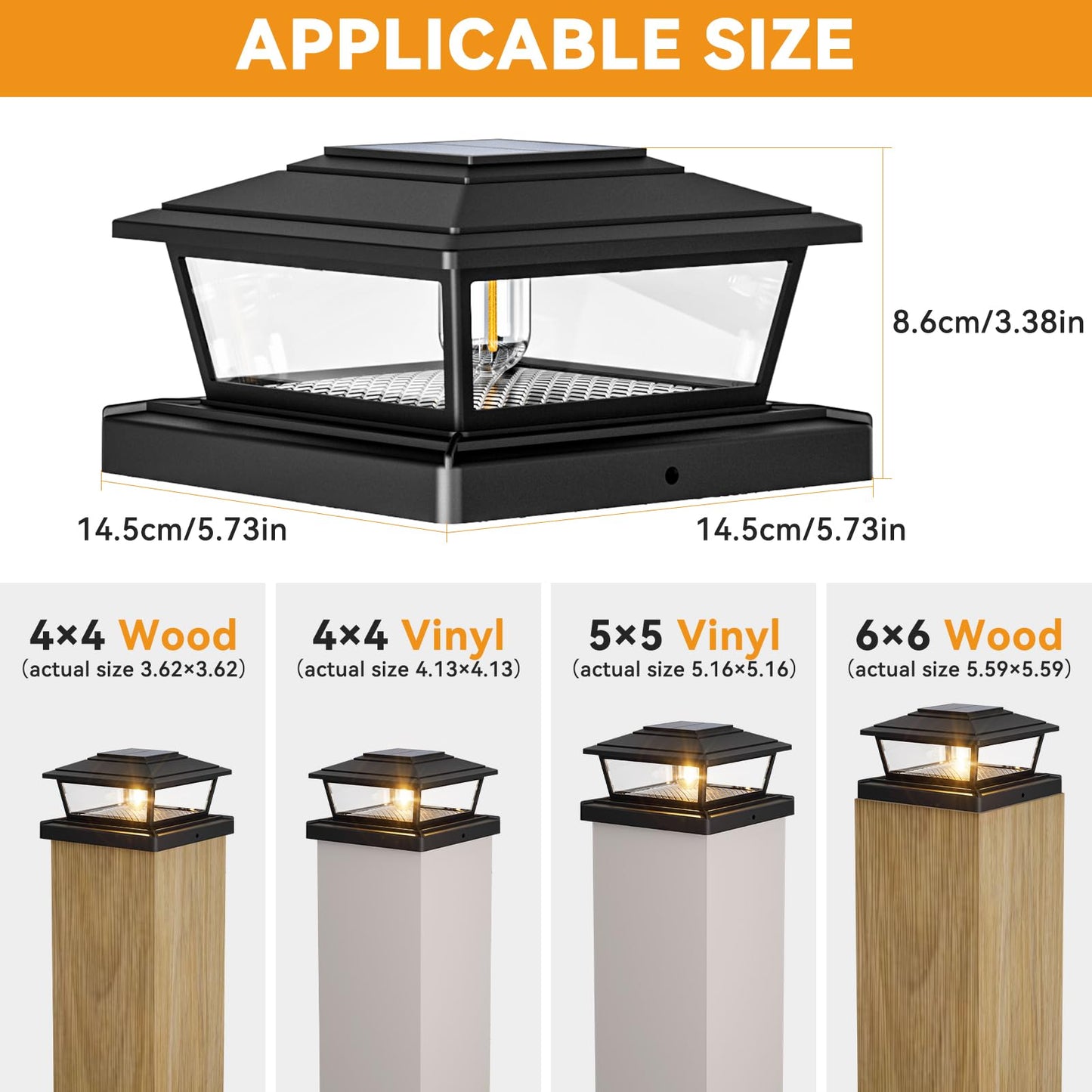 btfarm 8 Pack Solar Post Caps Lights, 2 Modes Fence Post Solar Powered Lights with Edison LED Bulbs, Waterproof Deck Post Lights for Patio Garden, Solar Lights Outdoor Fits 4x4 6x6 Vinyl Wooden Post