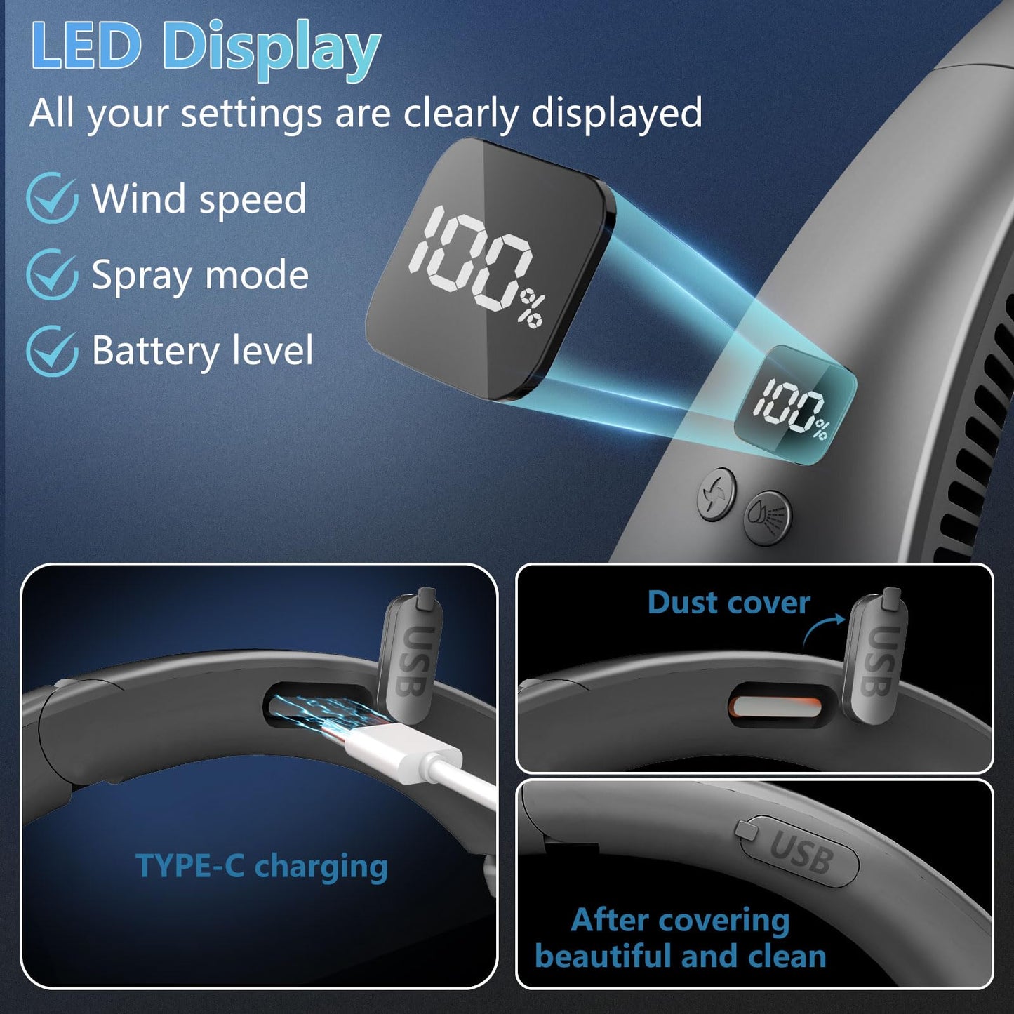 Portable Neck Fan with Mist,Personal Air Cooling Neck Fans that Cool Like Air Conditioners, Foldable Misting Fan Battery Powered,Quiet Cold Neck Cooler Fans Wearable Hands Free for Travel Black