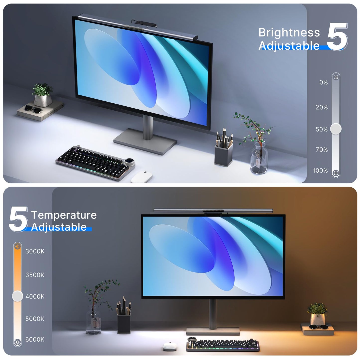 Syrinx Computer Monitor Light Bar with Backlight for Home Office, Eye-Caring USB LED Reading Lamp, Dimmable Screen Monitor Lamp, Smart Motion Sensor, Touch Control, CRI 95+, No Screen Glare for (RGB)