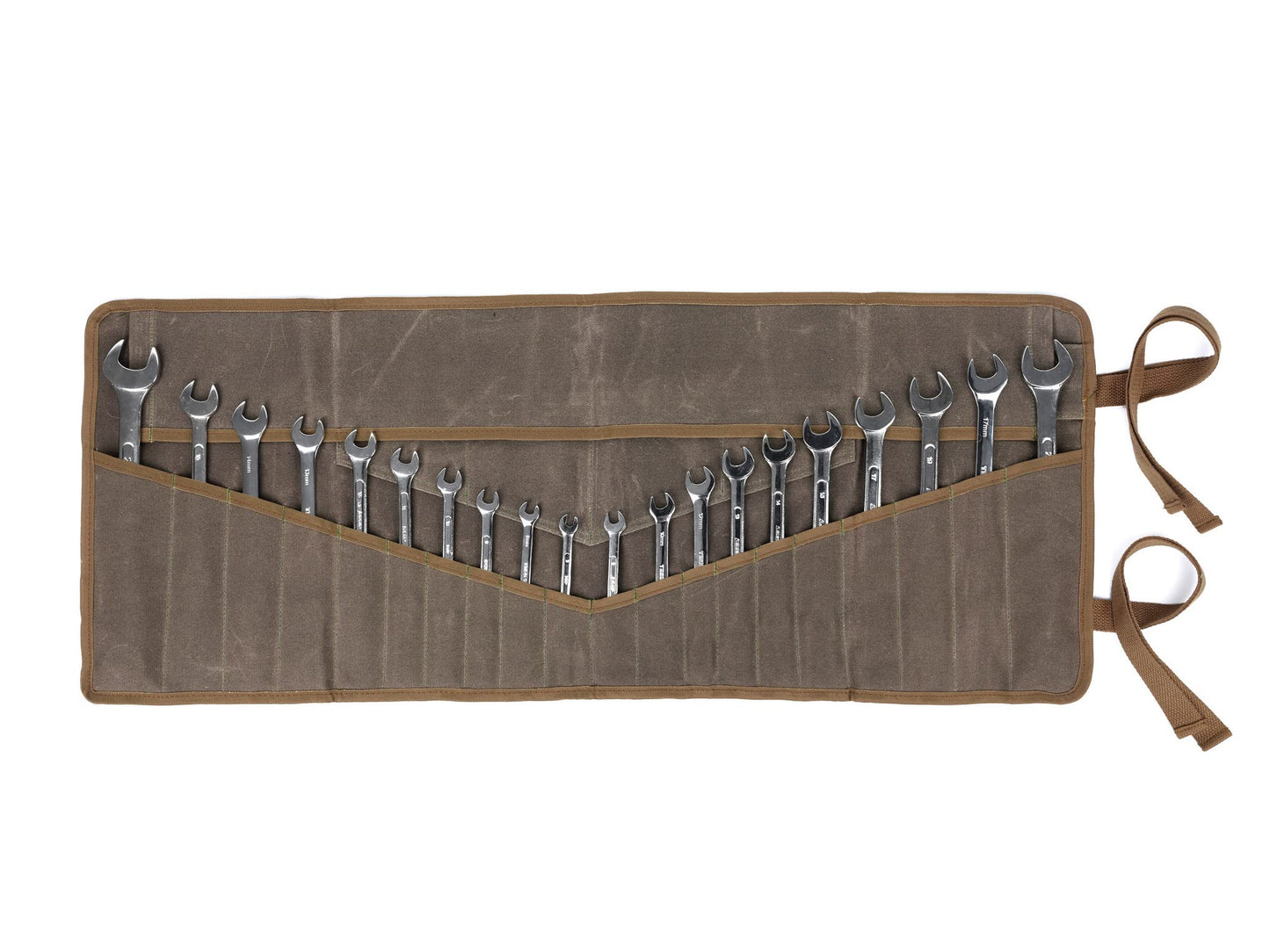 Wrench Roll Up Pouch, Heavy Duty Waxed Canvas Tool Bag Tool Organizer Roll With 20+4 Pockets (Brown)