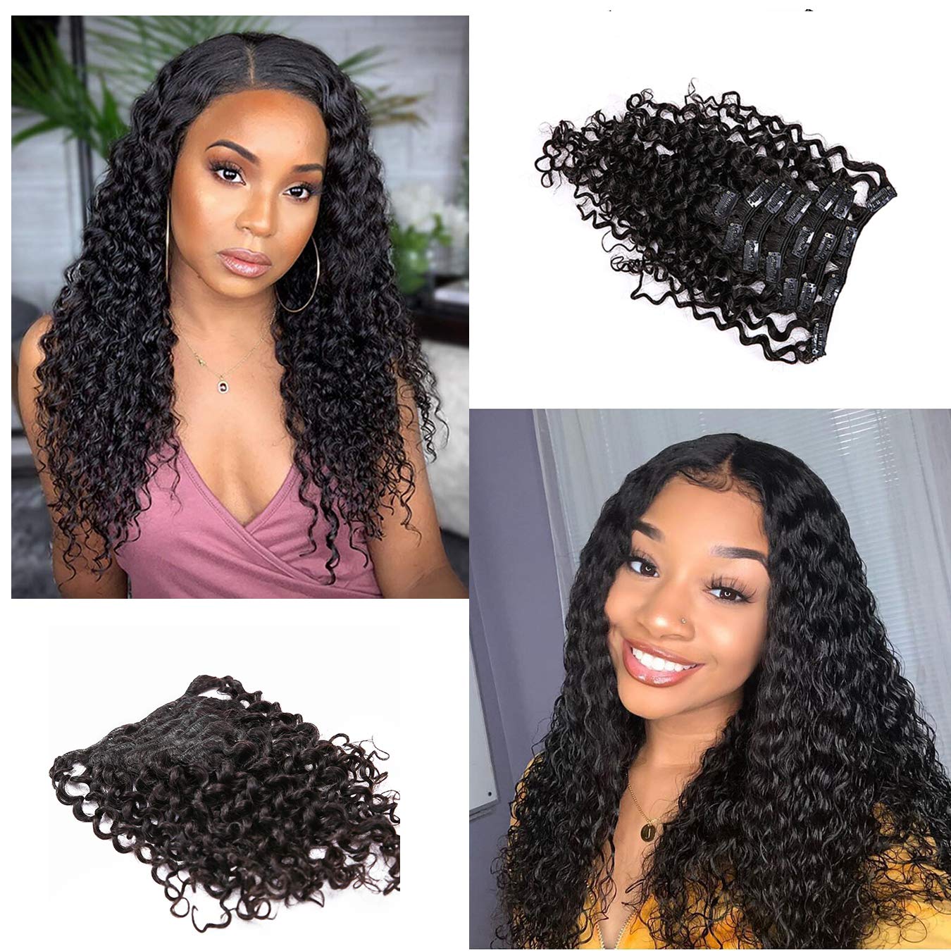 Anrosa Water Wave Clip in Hair Extensions Human Hair Natural Black 1B Double Weft Water Wave Curly Clip ins Extensions for Black Women Clip on Wave Hair Extension 18 Inch 120 Gram