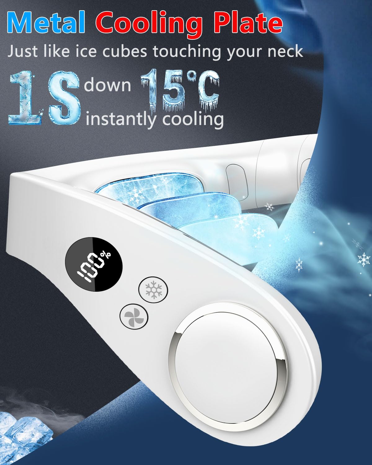 Neck Fan Rechargeable-5 Adjustable Speeds,1S Cool Down,Bladeless Hands Free with Metal Cooling Plate, 3-24H Long Lasting Battery Powered,Small Silent Hanging Neck Fans for Women,Men, Kids,White