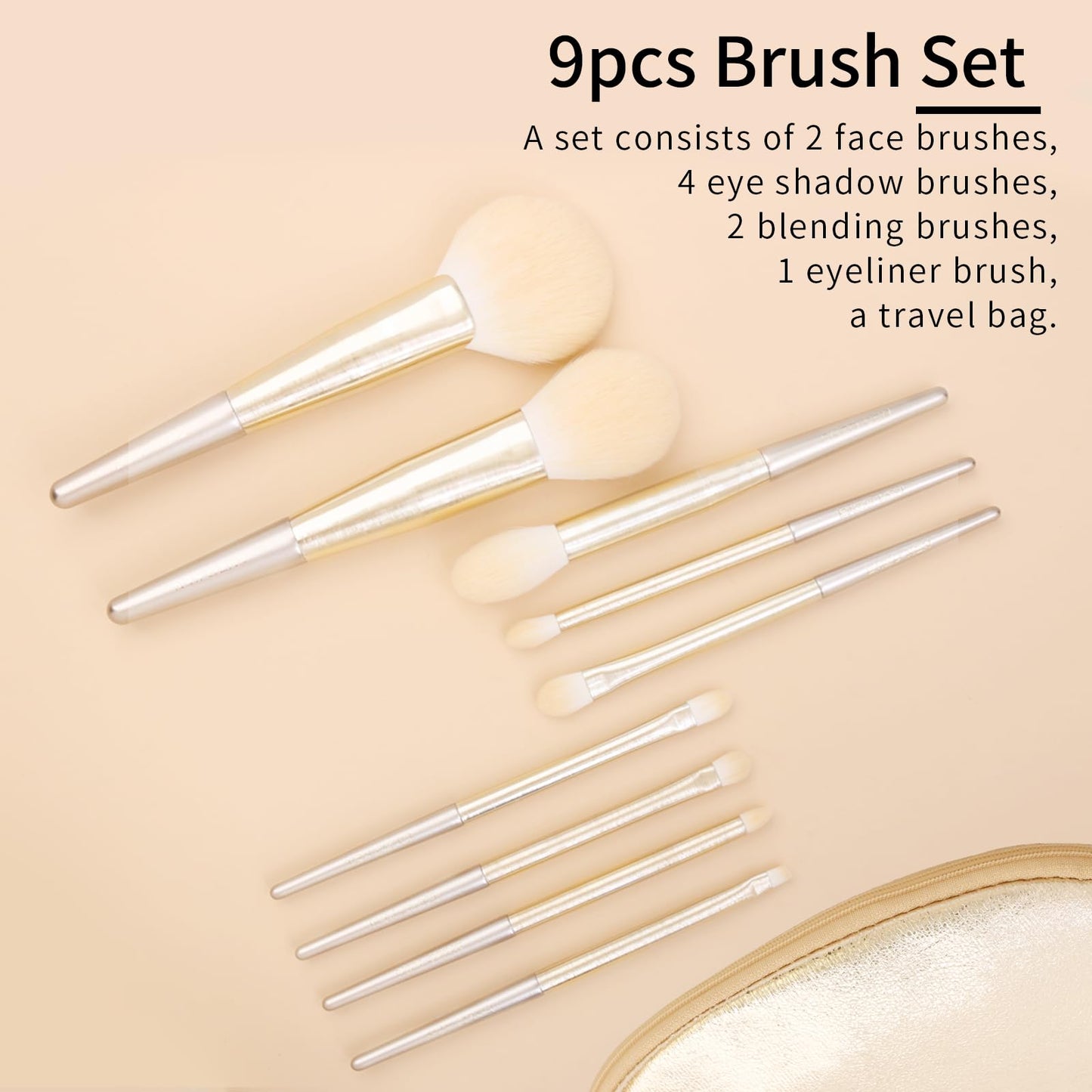 ENZO KEN Natural Hair Makeup Brush Set Professional, Fox Hair Makeup Brushes Set with Case, Gold Cosmetic Brushes Makeup Set, Natural Makeup Brushes, Natural Hair Make up Brushes Set Professional.