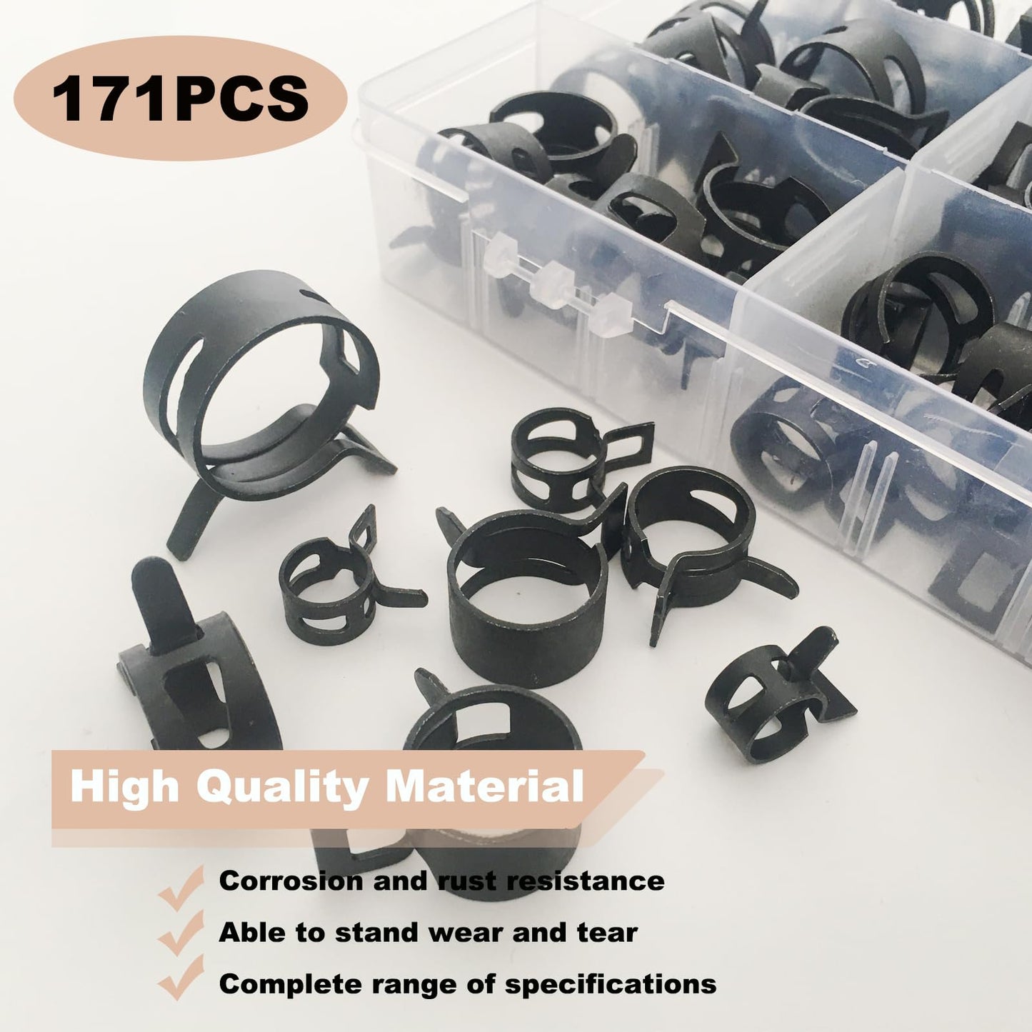 171Pcs 6-25mm Spring Band Hose Clamps With Swivel Flat Plier 15 Sizes Assortment Kit, Fuel Line Silicone Vacuum Hose Steel Clip Clamp,Low Pressure Air Pipe Fasteners In Automotive, Marine, Gardening