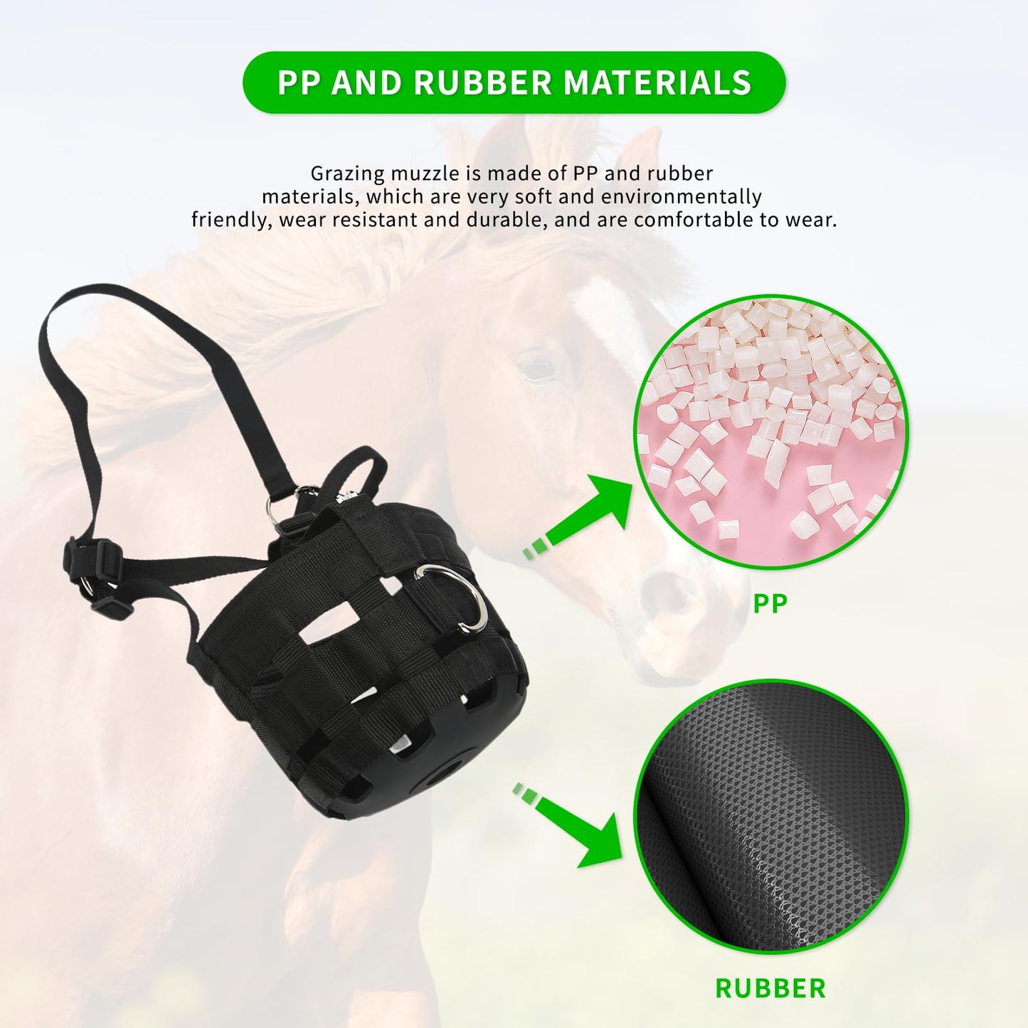 Horse Grazing Muzzle, Easy Breathe Anti Biting Comfortable Wear Horse Mouth Cover, Adjustable Horse Mouth Cover with Large Holes Anti Biting Horse Muzzles for Equestrian