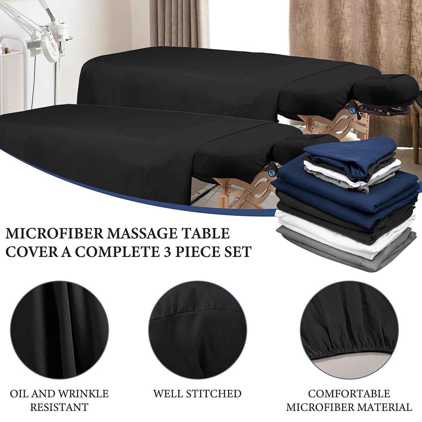 4 Sets Massage Bed Sheets Soft Microfiber, Spa Bed Sheets for Esthetician Includes Massage Table Cover, Fitted Sheet, Face Rest Cover, Resistant Oil and Wrinkle (4 Colors)