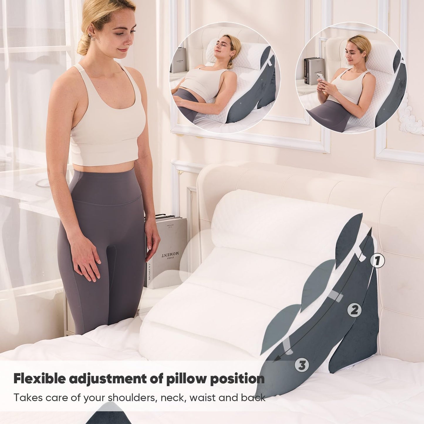 4 PCS Wedge Pillow Set for After Surgery, Memory Foam Orthopedic Bed Wedge Pillow Set, Adjustable Bed for Sleeping, Acid Reflux Relief, Post Surgery Recovery, Back Support, Leg Elevation, DarkGery