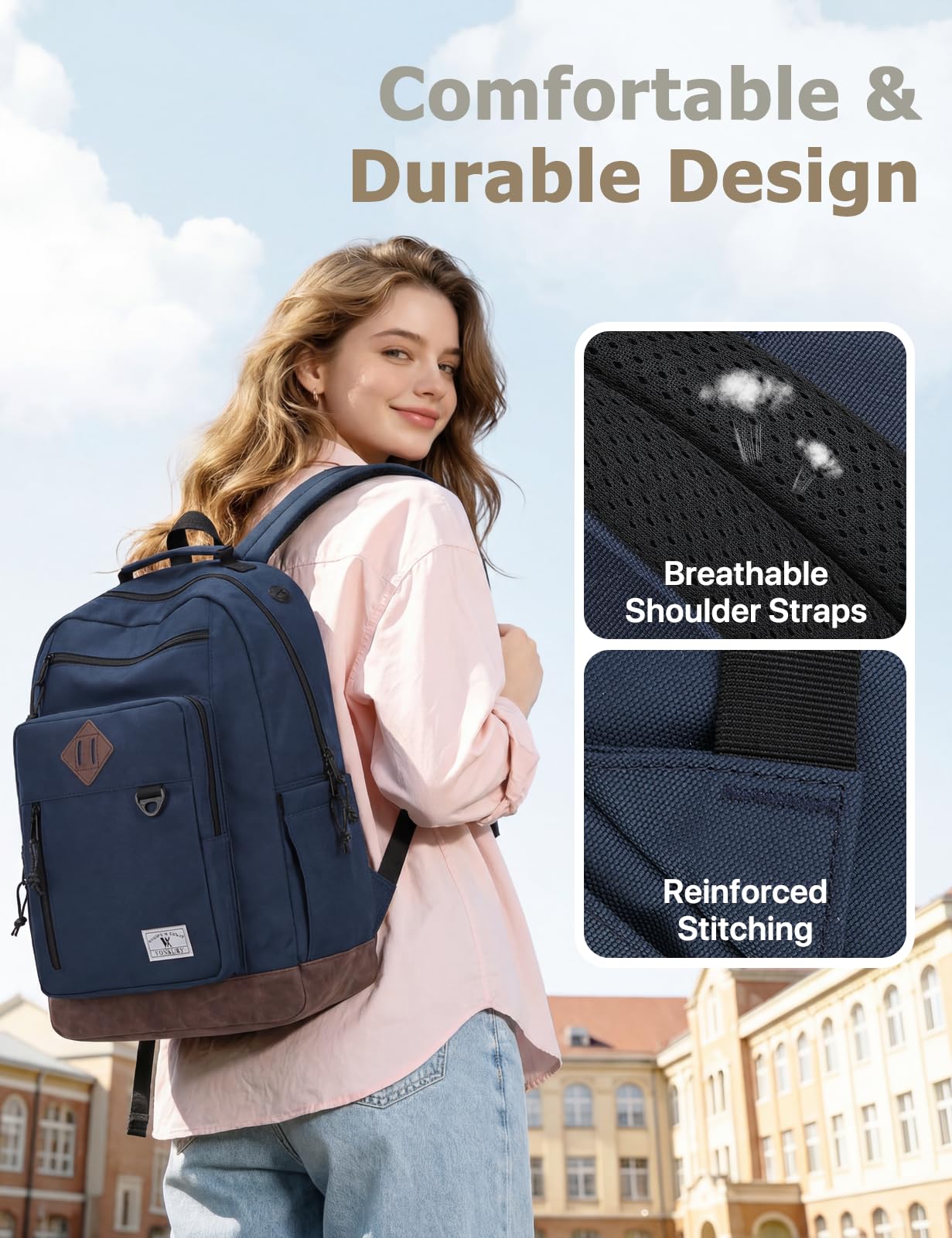 School Backpack for Men Women,VONXURY Classic 17inch Book Bag for Teens College Water-Resistant Lightweight Schoolbag for Work Travel