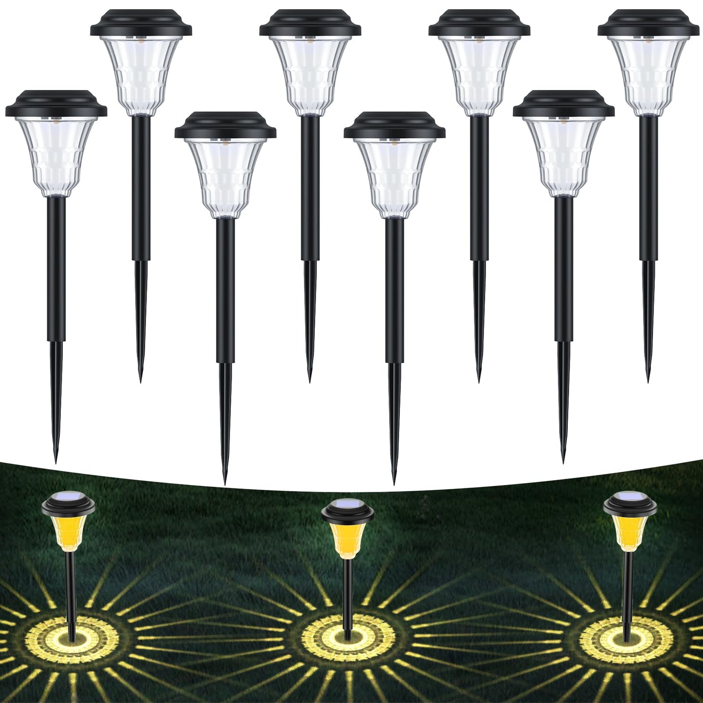 Solar Pathway Lights Outdoor，8 Pack Solar Lights Outdoor Waterproof Auto On/Off Solar Garden Lights Landscape Lighting for Yard Patio Walkway Driveway（Warm White）
