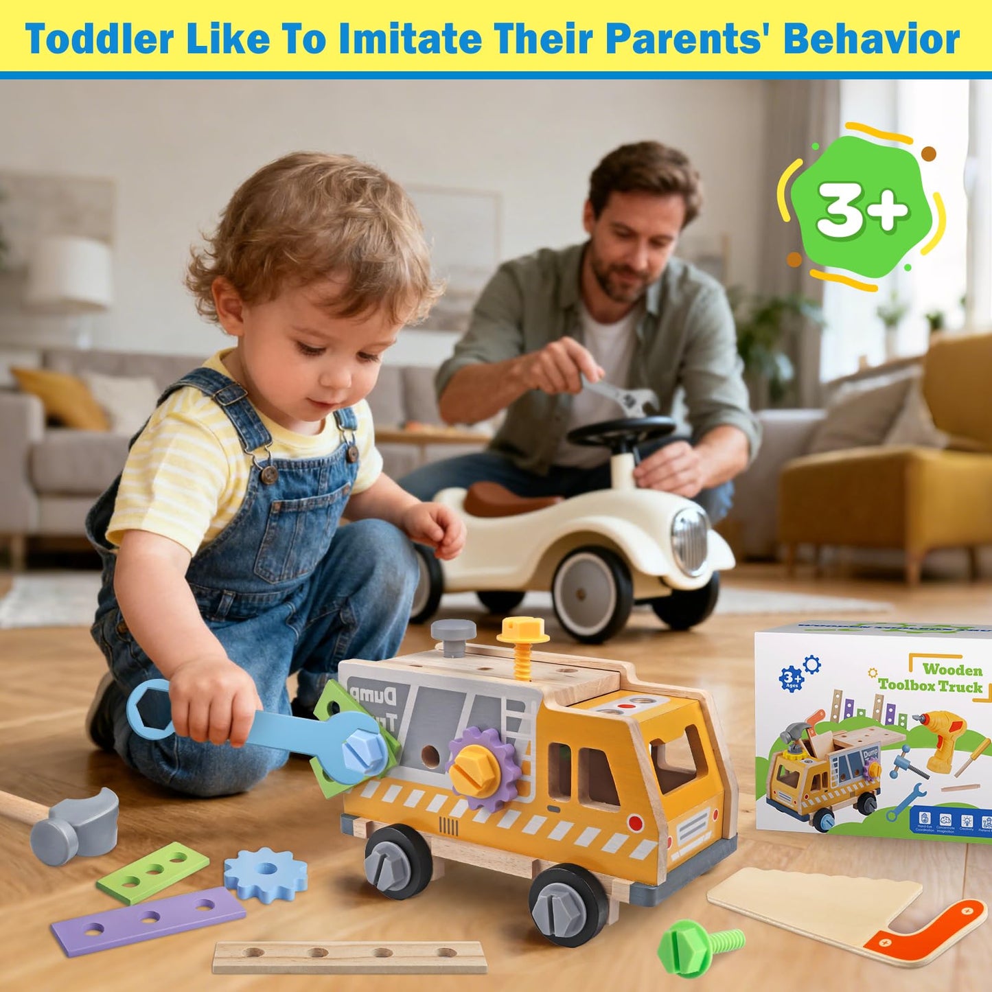 Rincalivestra Montessori Toys for 2+ Wooden Kids Tool Truck Set with Drill for Toddlers 2 3 4 5 6-40PCS STEM Educational Learning Toys Birthday Gift for 2-5 Year Old Boys & Girls