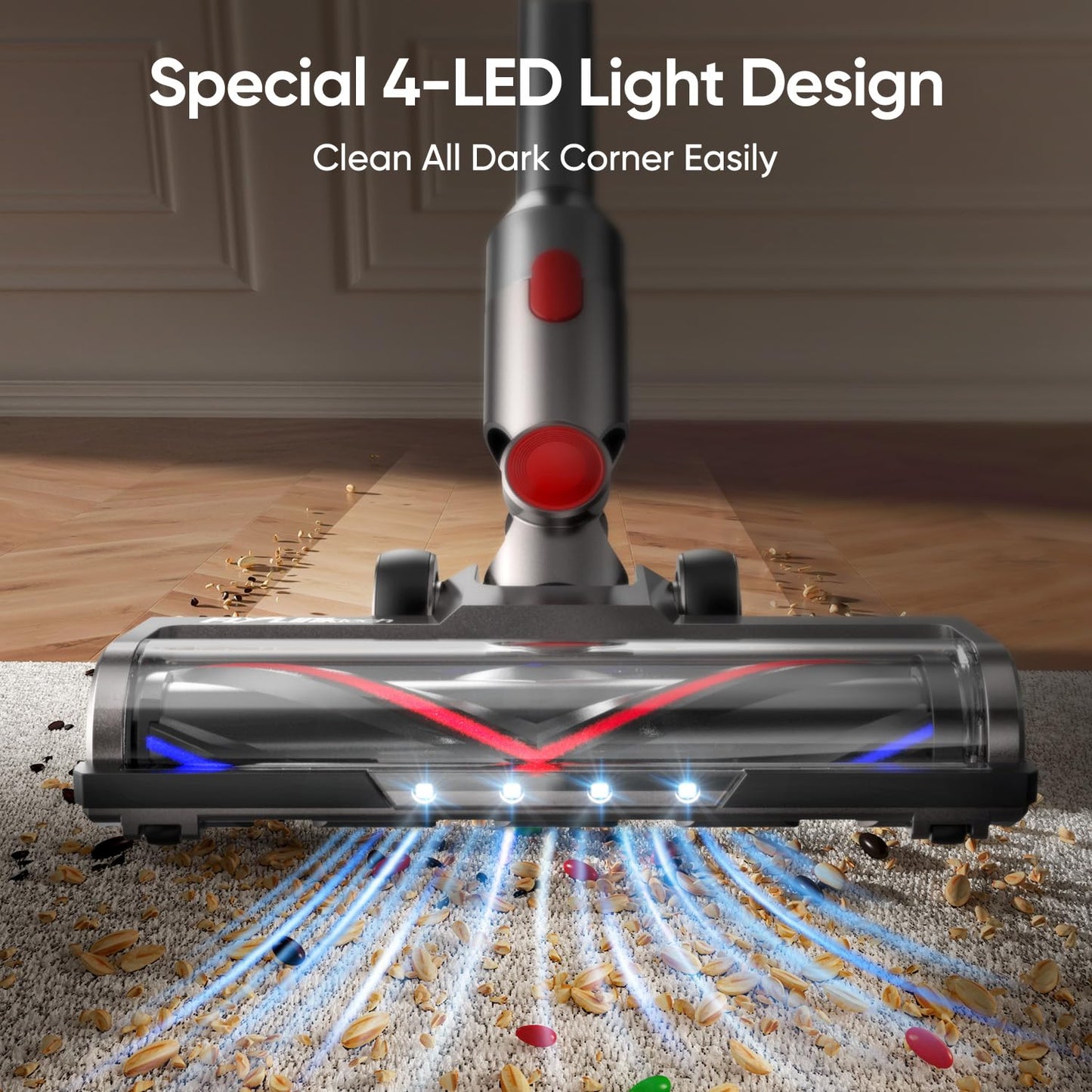 FLYLINKTECH Replacement Brush Head Compatible with V7 V8 V10 V11 V15, Motorized Vacuum Head with 2 Rollers for Hard Floors & Carpets, LED Lights, 180° Swivel, Not Compatible with V6