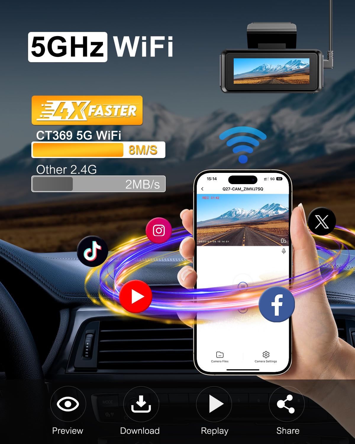 Dash Cam 4K Front, Built-in 5G WiFi Dash Camera for Cars, 64GB Card Included, Mini Dashcam with Loop Recording, 170°Wide Angle, Night Vision, 24H Parking Monitor, G-Sensor, Support 256GB Max