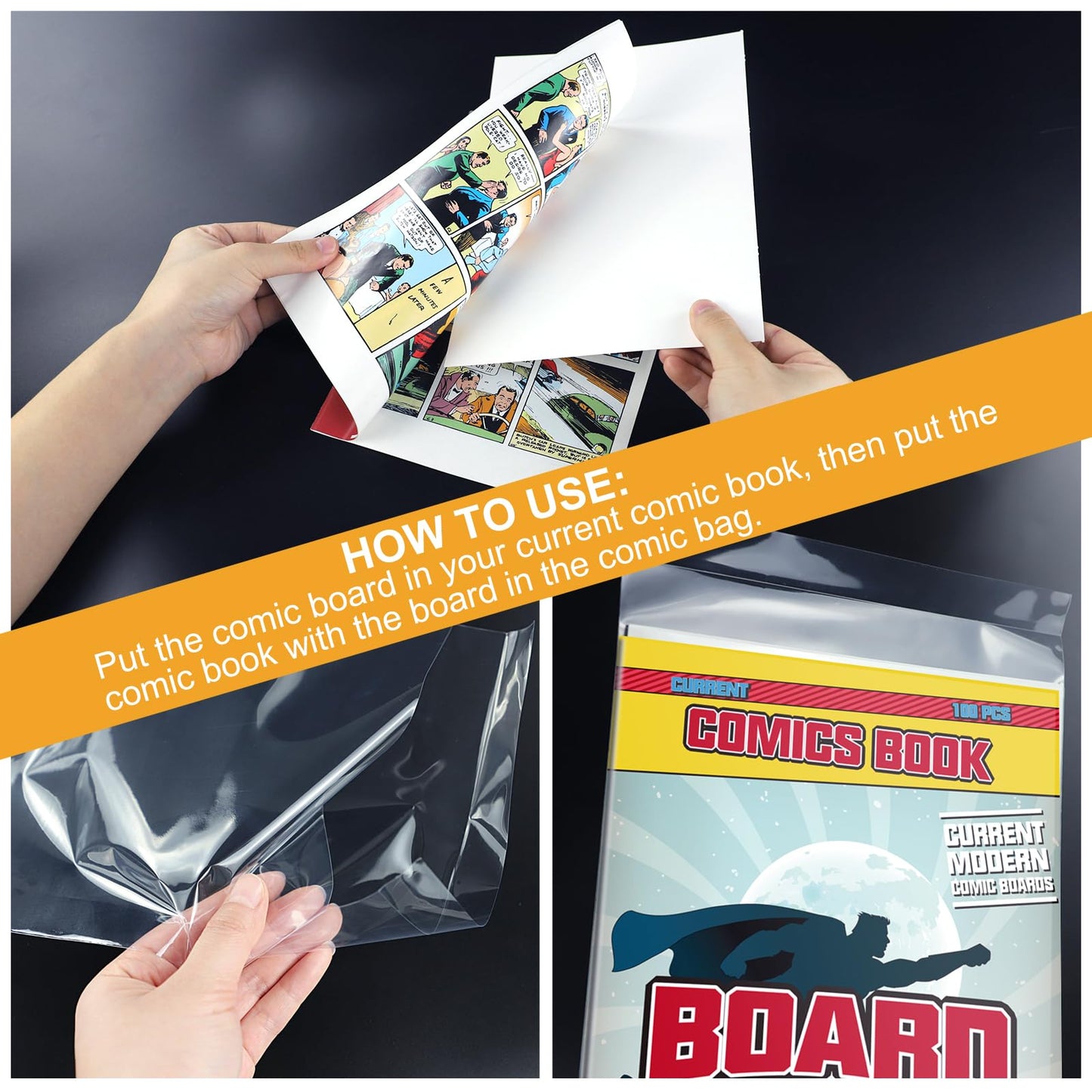 KKU 200 Count Comic Book Bags and Boards, Crystal Clear Acid Free Comic Bags and Boards, Book Storage